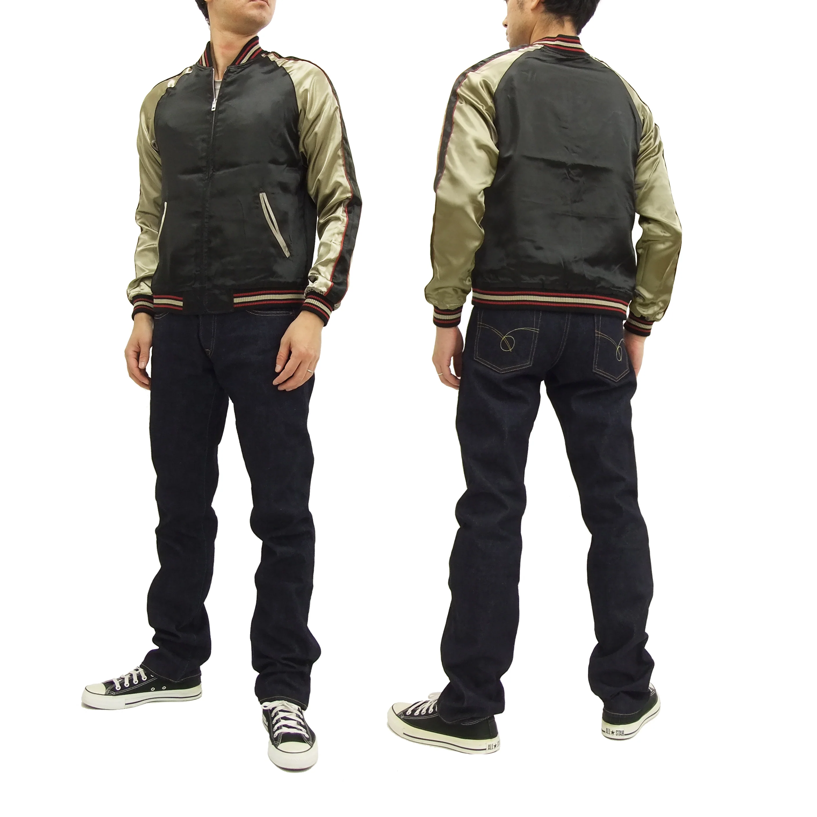 Japanesque Script Japanese Souvenir Jacket 3RSJ-034 Sparrows Men's Sukajan Black/Gold - Image 6