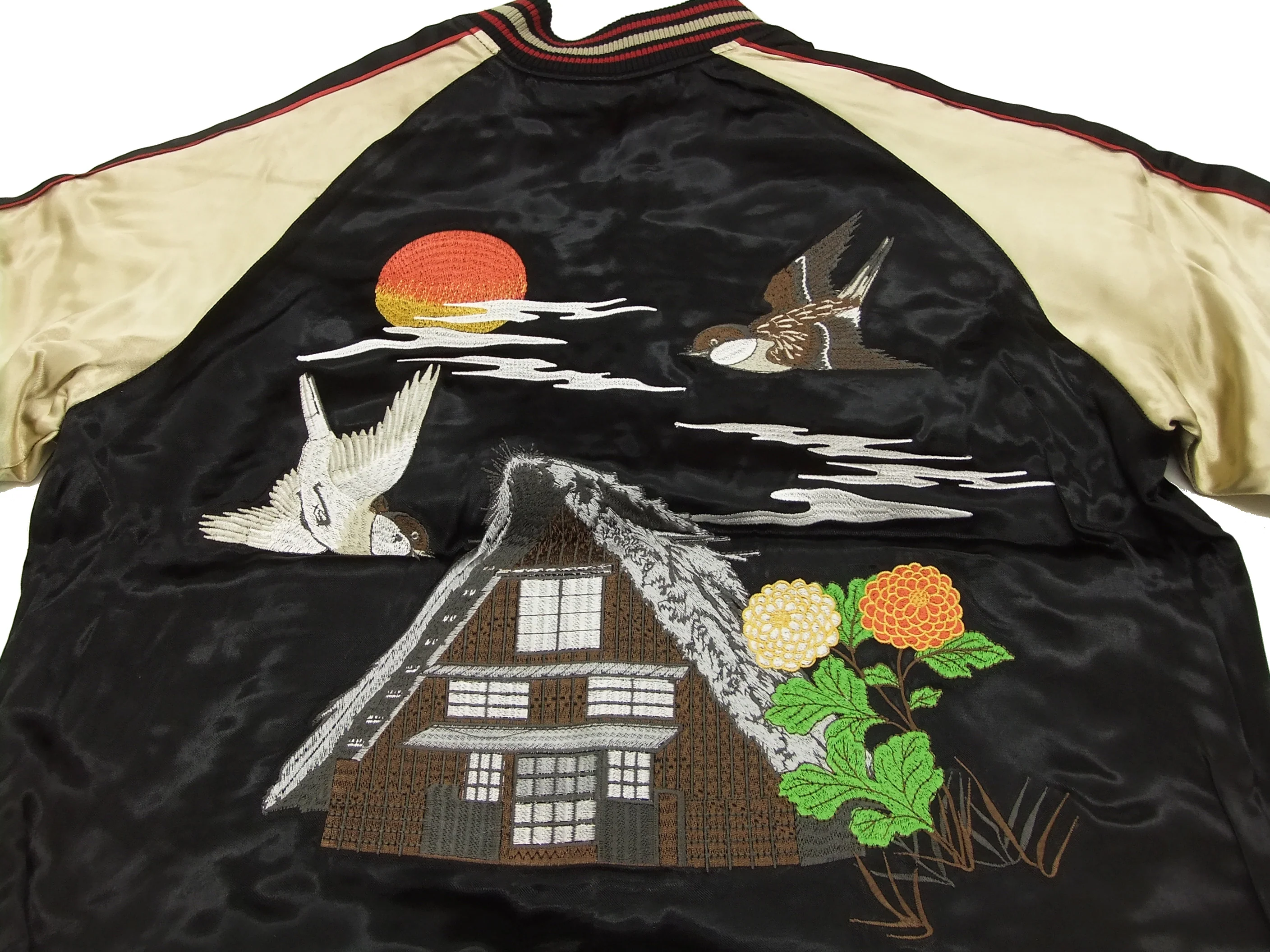 Japanesque Script Japanese Souvenir Jacket 3RSJ-034 Sparrows Men's Sukajan Black/Gold - Image 8