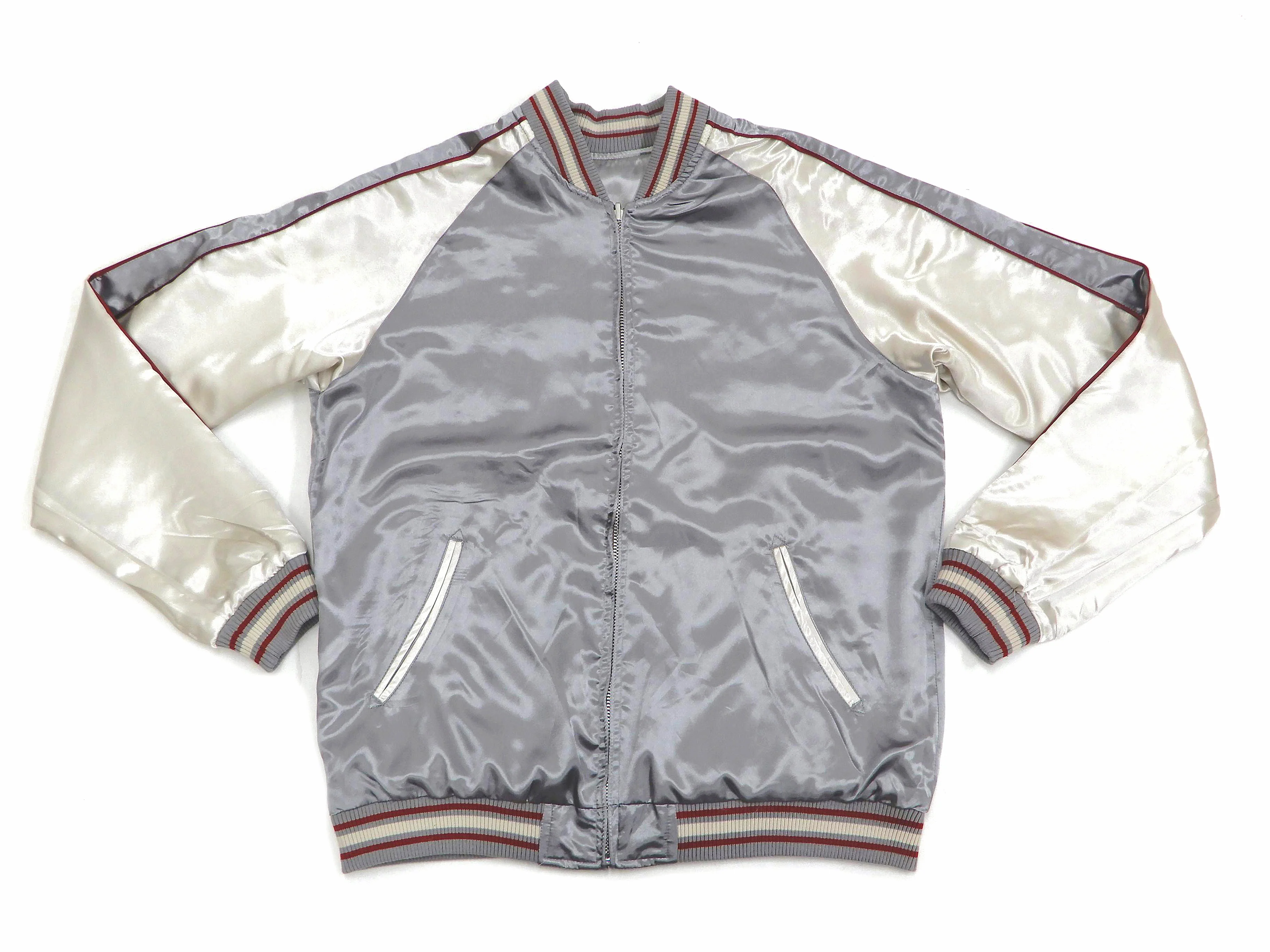 Japanesque Sukajan Jacket Men's Japanese Souvenir Jacket Weeping Cherry 3RSJ-753 Gray/Off - Image 12