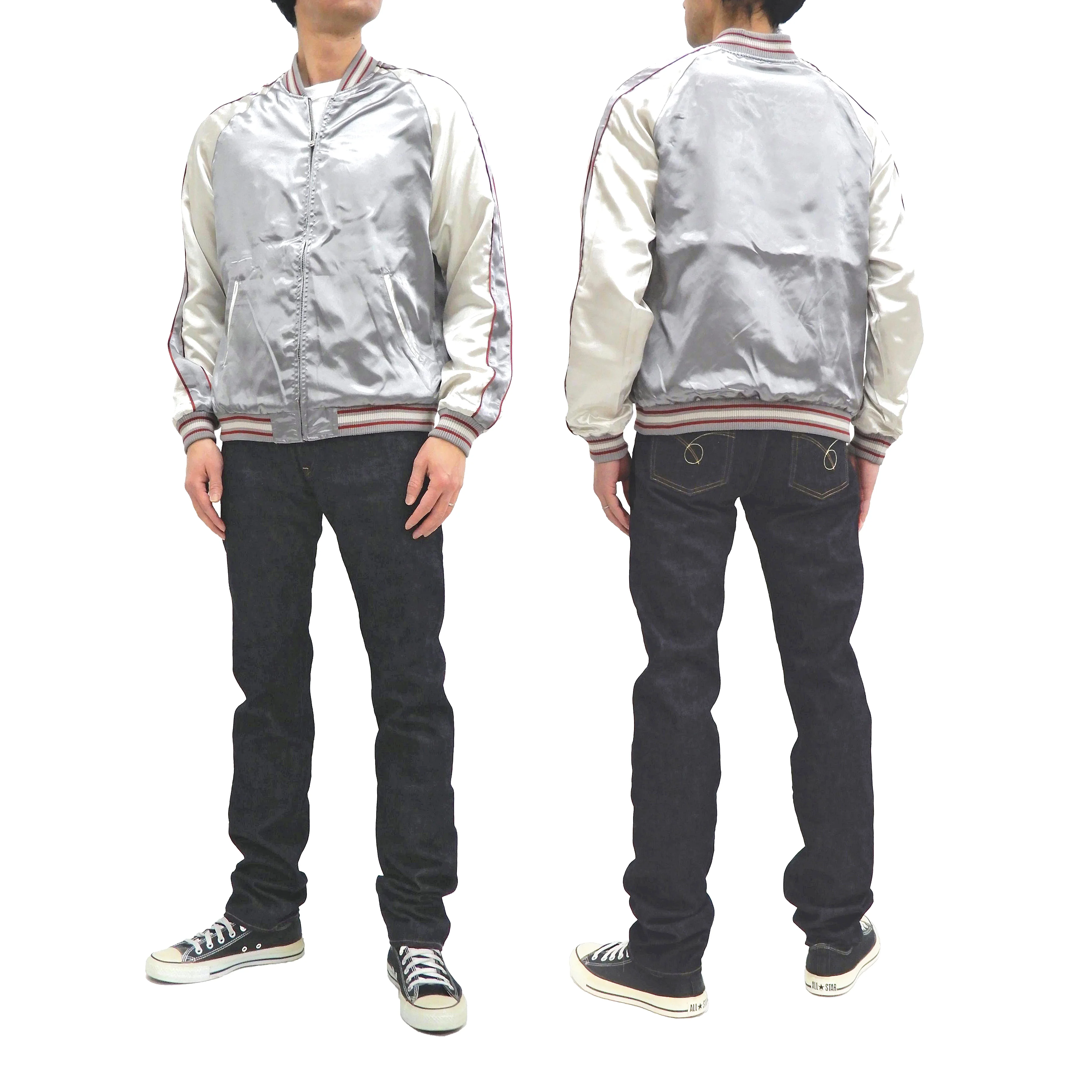 Japanesque Sukajan Jacket Men's Japanese Souvenir Jacket Weeping Cherry 3RSJ-753 Gray/Off - Image 6