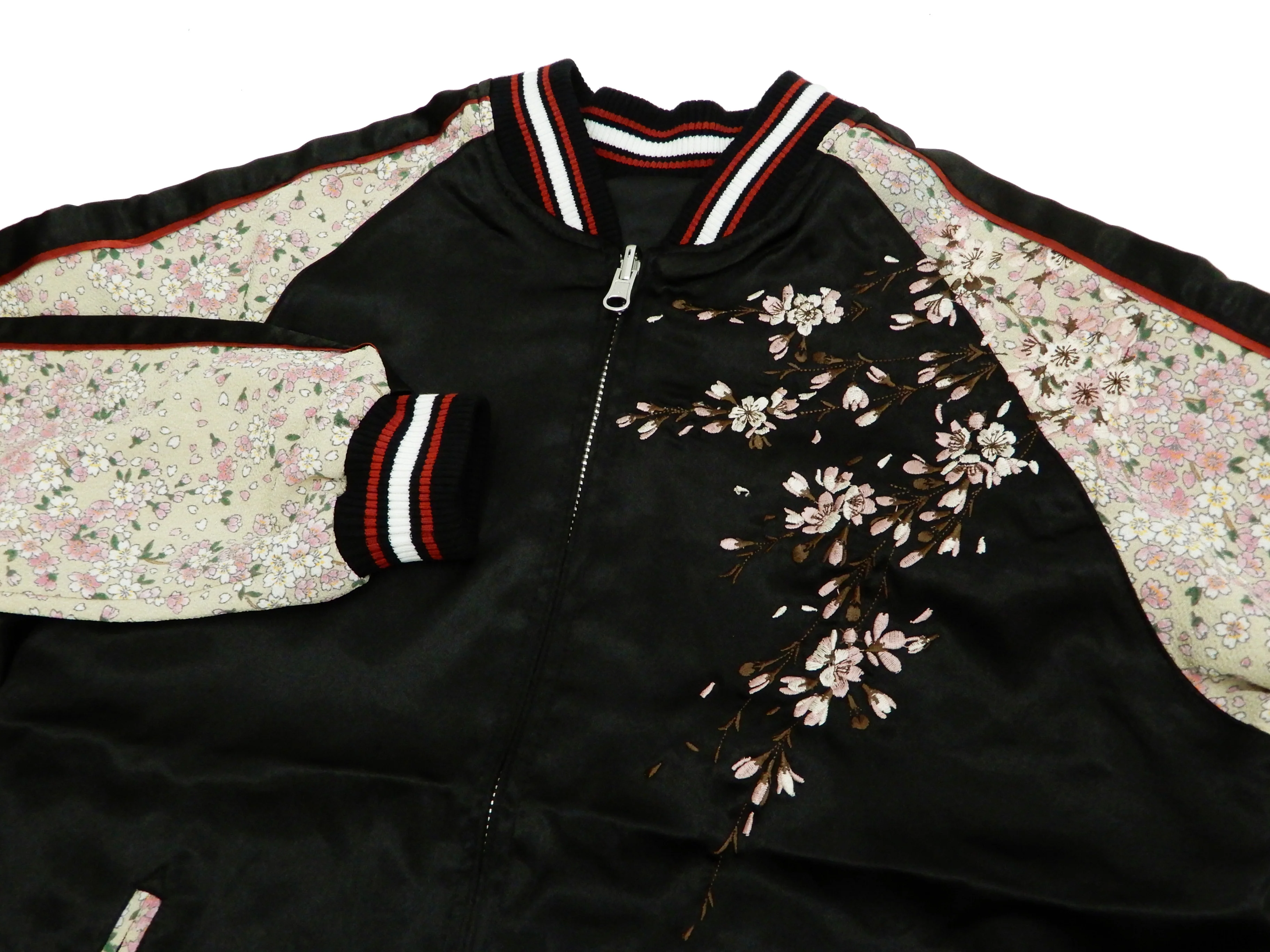 Japanesque Sukajan Men's Japanese Souvenir Jacket Cherry Blossom 3RSJ-301 Black/Beige - Image 8