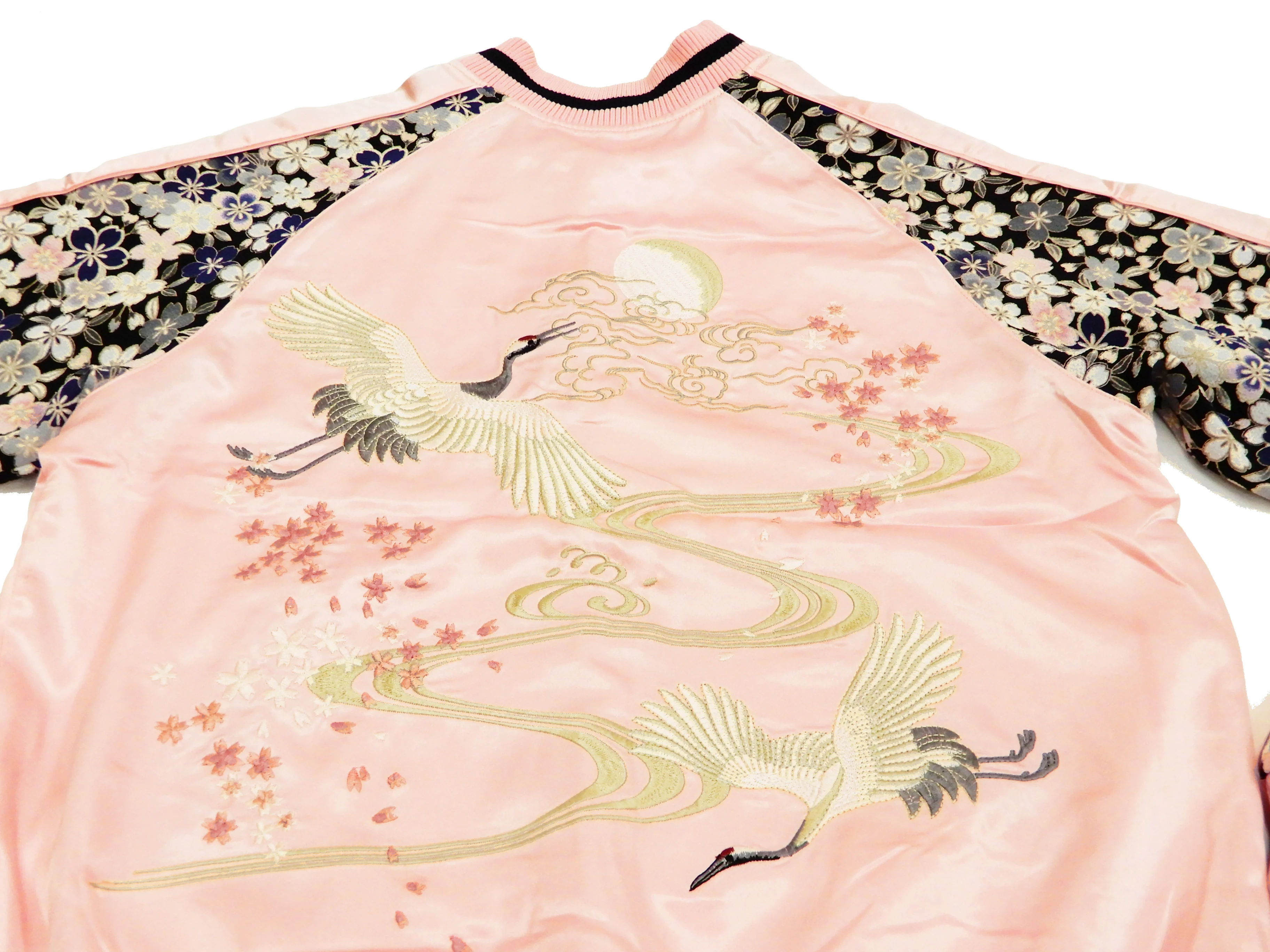 Japanesque Sukajan Men's Japanese Souvenir Jacket Crane 3RSJ-302 Pink/Black - Image 8