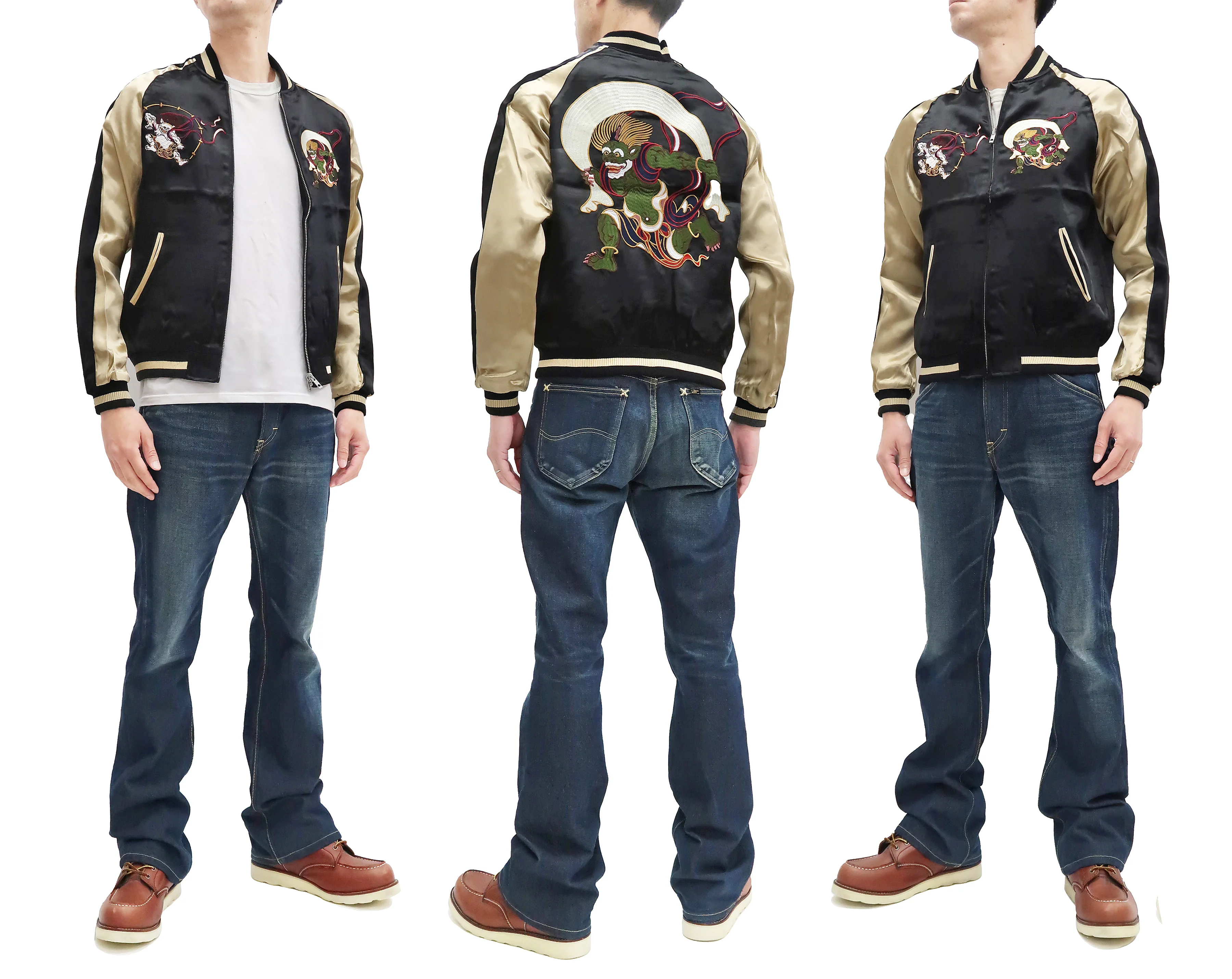 Japanesque Sukajan Men's Japanese Souvenir Jacket Fujin Embroidery 3RSJ-020 Black - Image 3