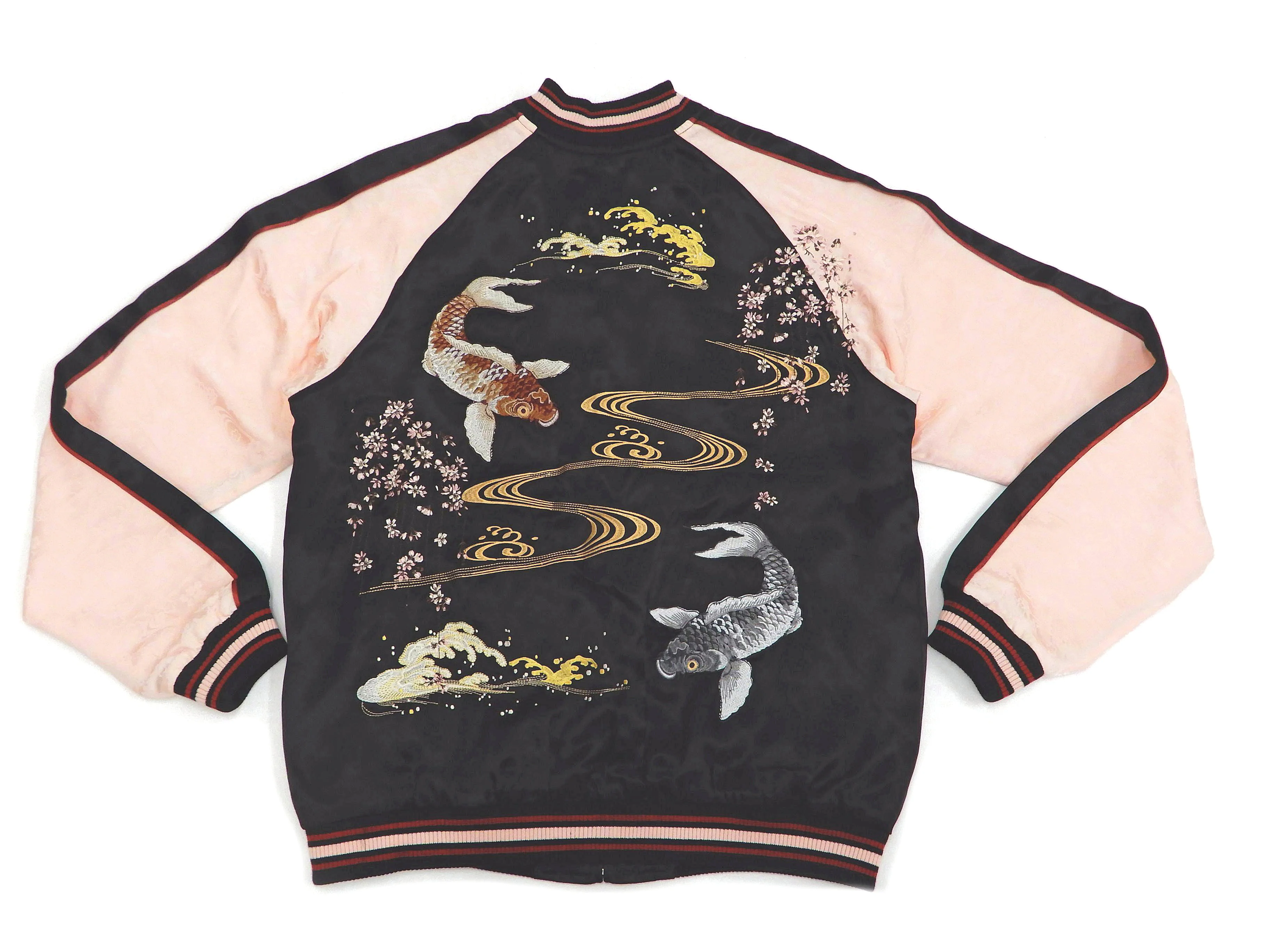 Japanesque Sukajan Men's Japanese Souvenir Jacket Japanese Koi fish 3RSJ-754 Black/Pink - Image 7