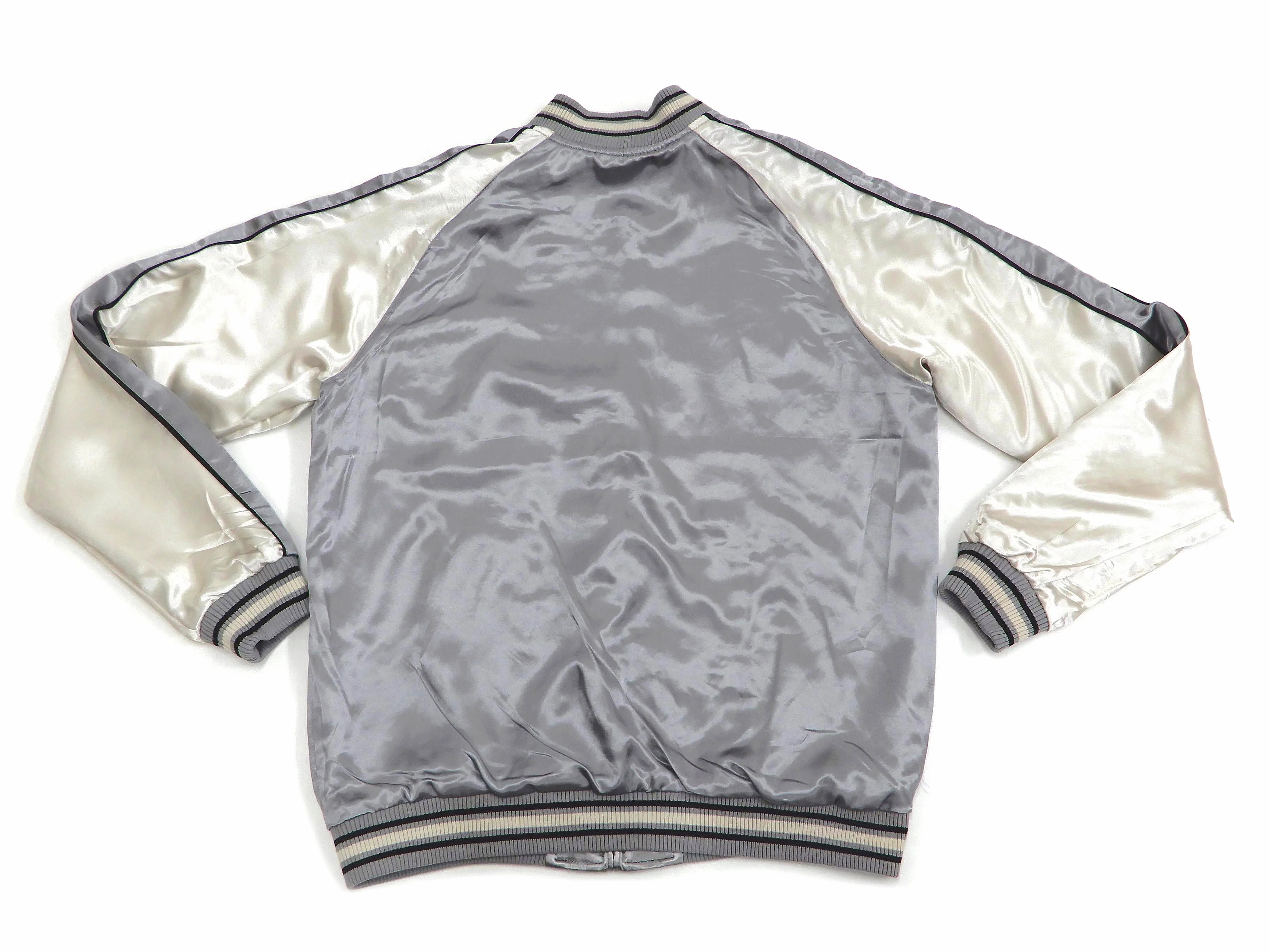 Japanesque Sukajan Men's Japanese Souvenir Jacket Japanese Koi fish 3RSJ-754 Gray/Off - Image 15