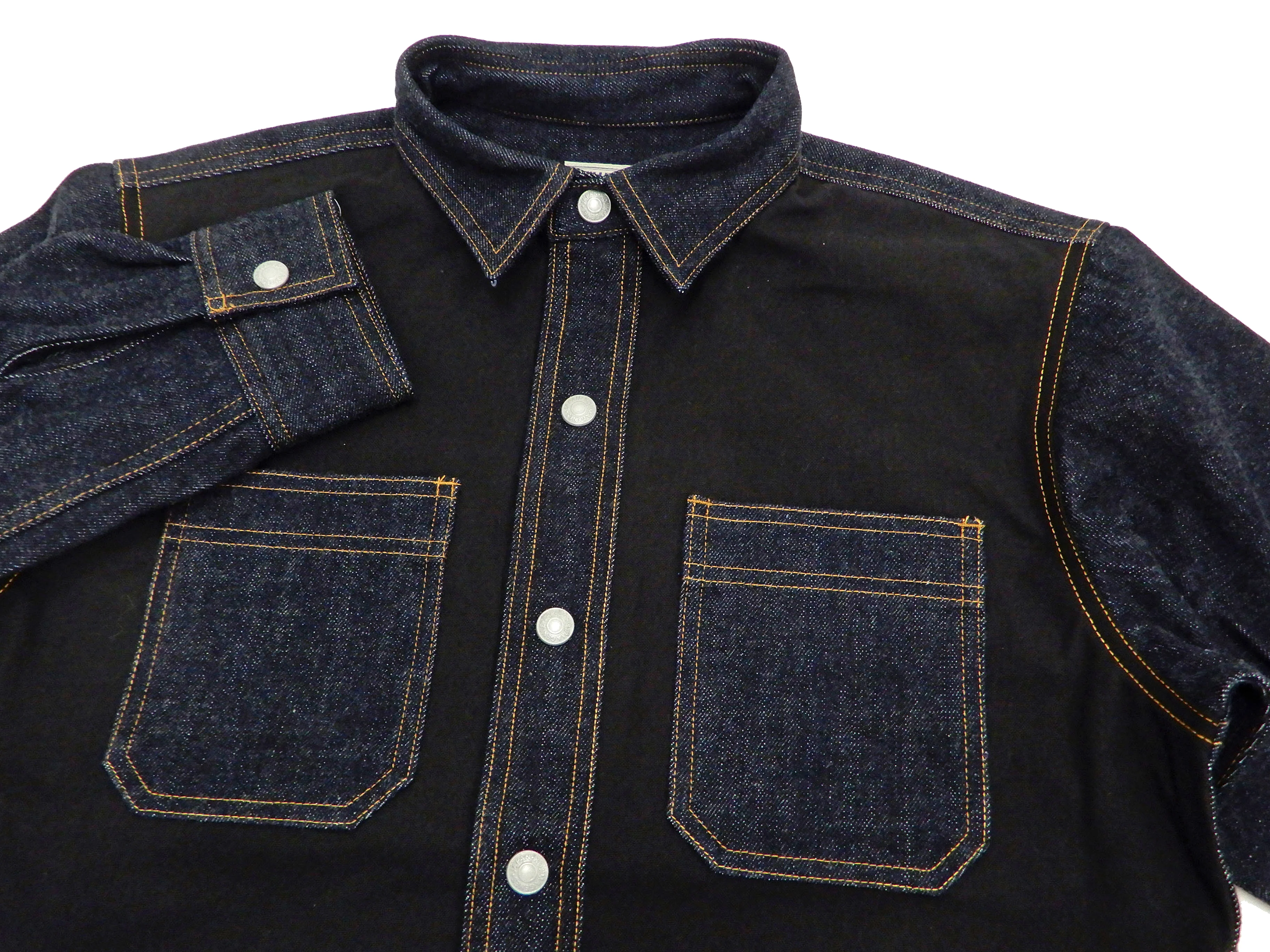 Kojima Genes Contrast Panel Shirt Men's Long Sleeve Two Tone Button Up Shirt rnb2081 RNB-2081 Black Duck Canvas/Indigo Denim - Image 5