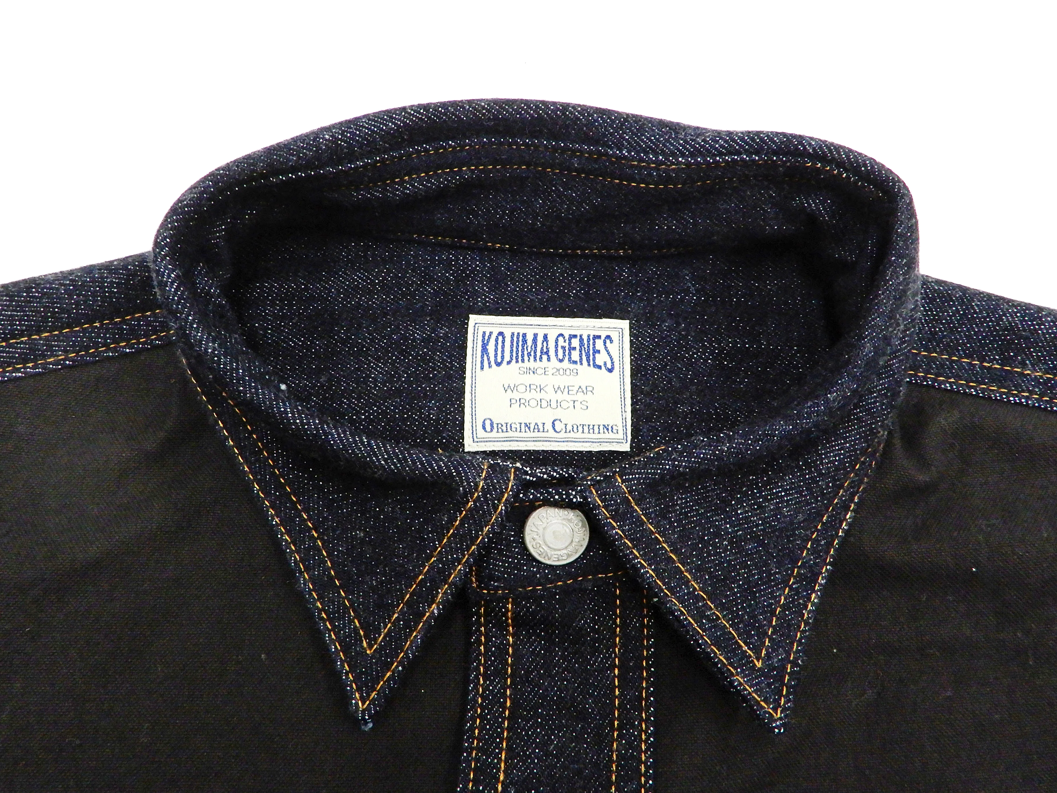 Kojima Genes Contrast Panel Shirt Men's Long Sleeve Two Tone Button Up Shirt rnb2081 RNB-2081 Black Duck Canvas/Indigo Denim - Image 6