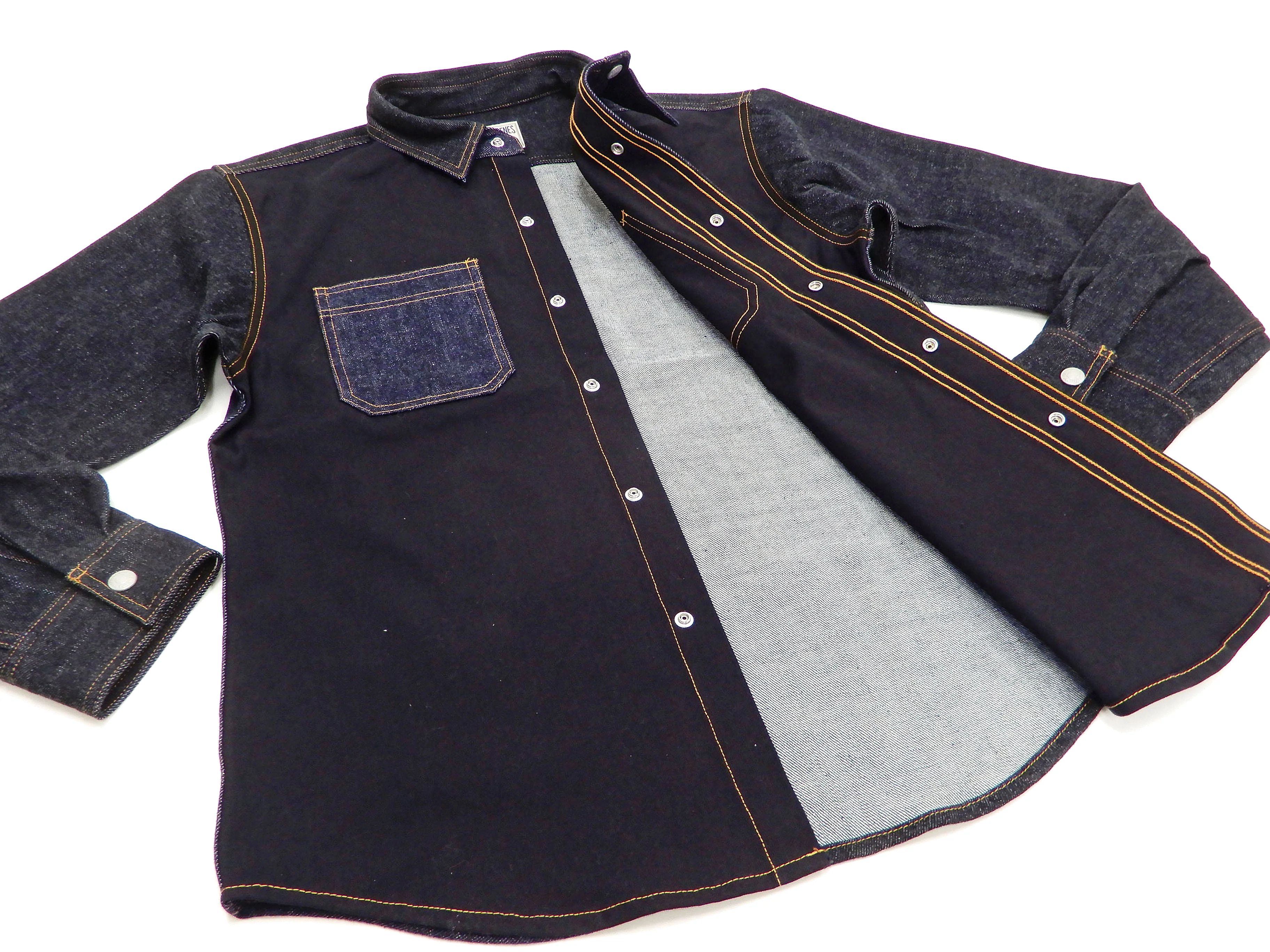 Kojima Genes Contrast Panel Shirt Men's Long Sleeve Two Tone Button Up Shirt rnb2081 RNB-2081 Black Duck Canvas/Indigo Denim - Image 7