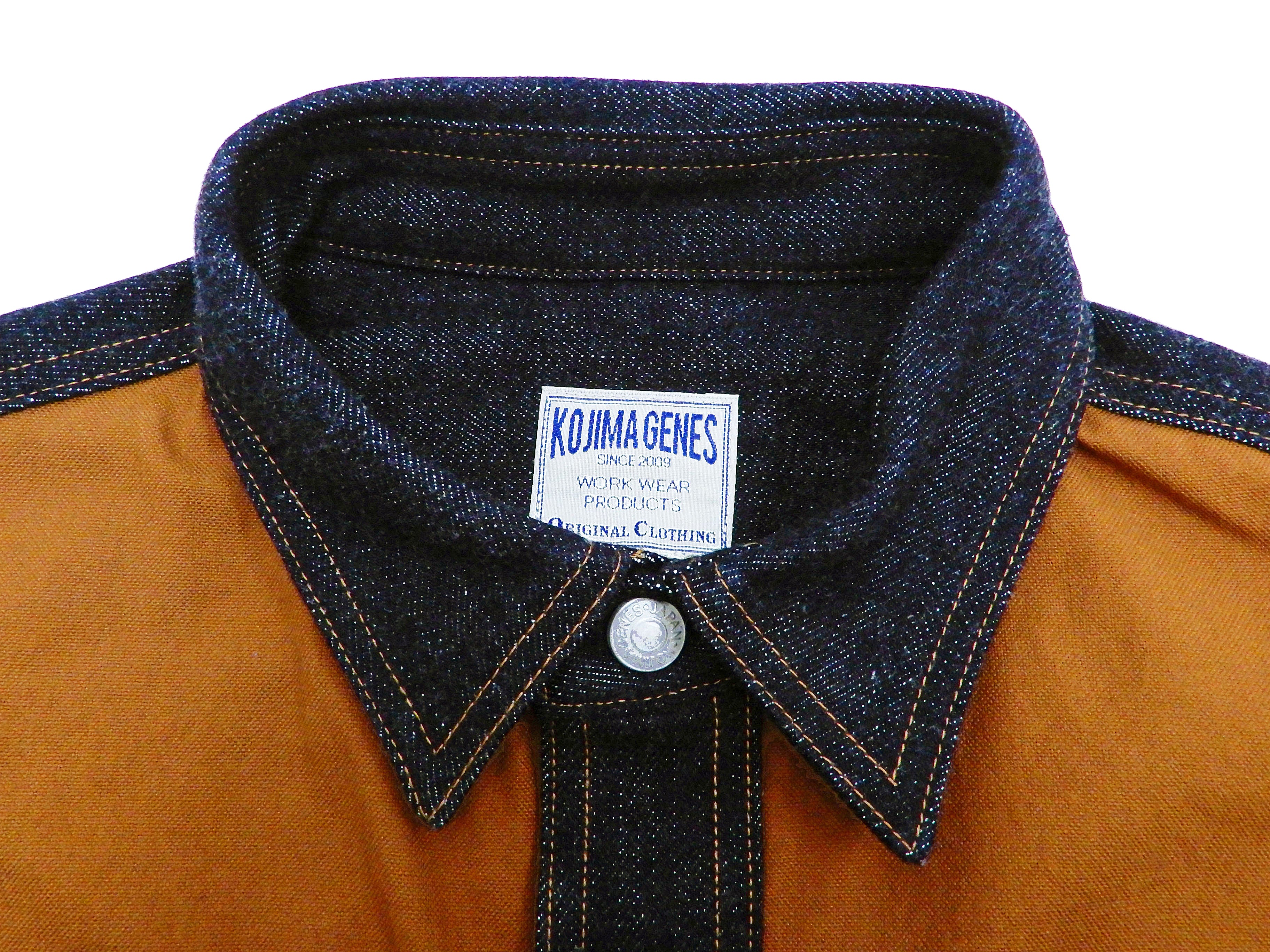 Kojima Genes Contrast Panel Shirt Men's Long Sleeve Two Tone Button Up Shirt rnb2081 RNB-2081 Camel Duck Canvas/Indigo Denim - Image 6