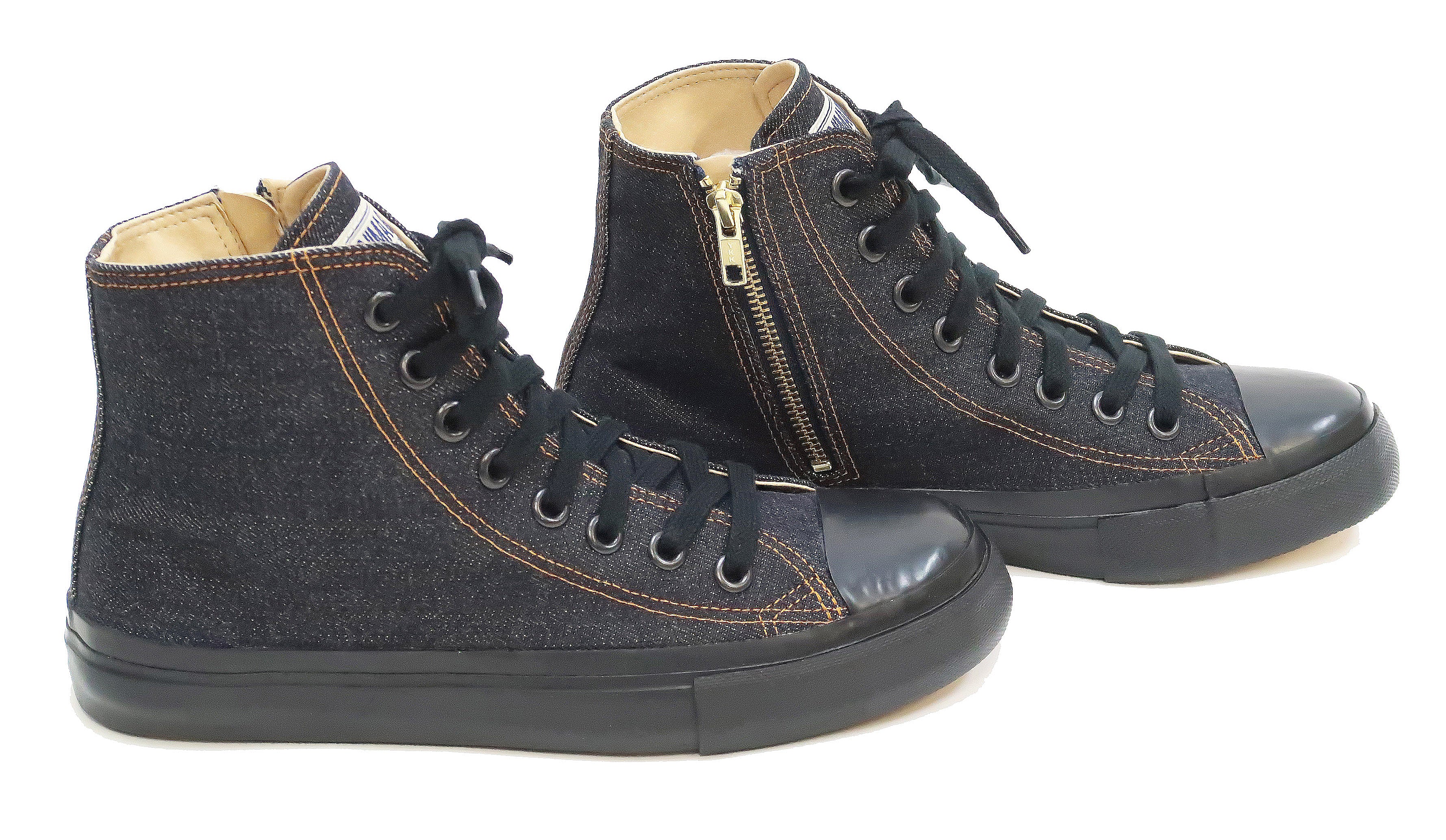 Kojima Genes High Top Denim Sneakers Men's Side Zip Jean Shoes RNB-8003 rnb8003 Deep Blue Indigo - Image 3