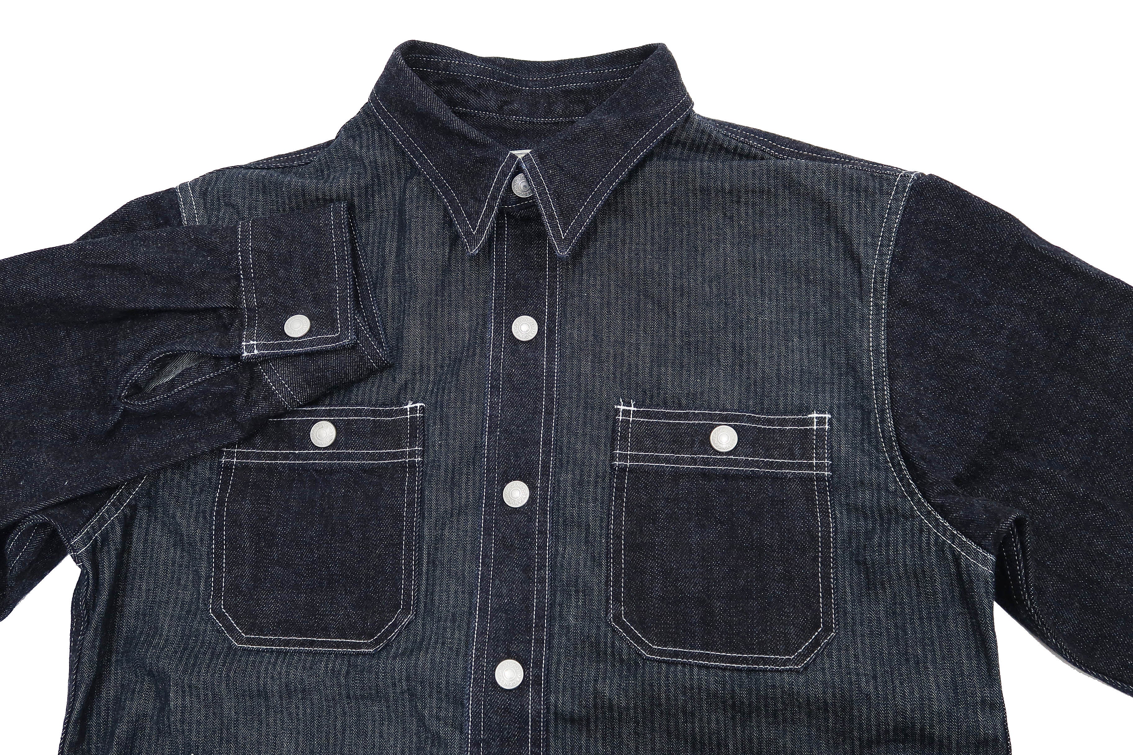 Kojima Genes Mixed Panel Shirt Men's Denim x Herringbone Long Sleeve Two Tone Button Up Shirt rnb282S RNB-282S Indigo - Image 6