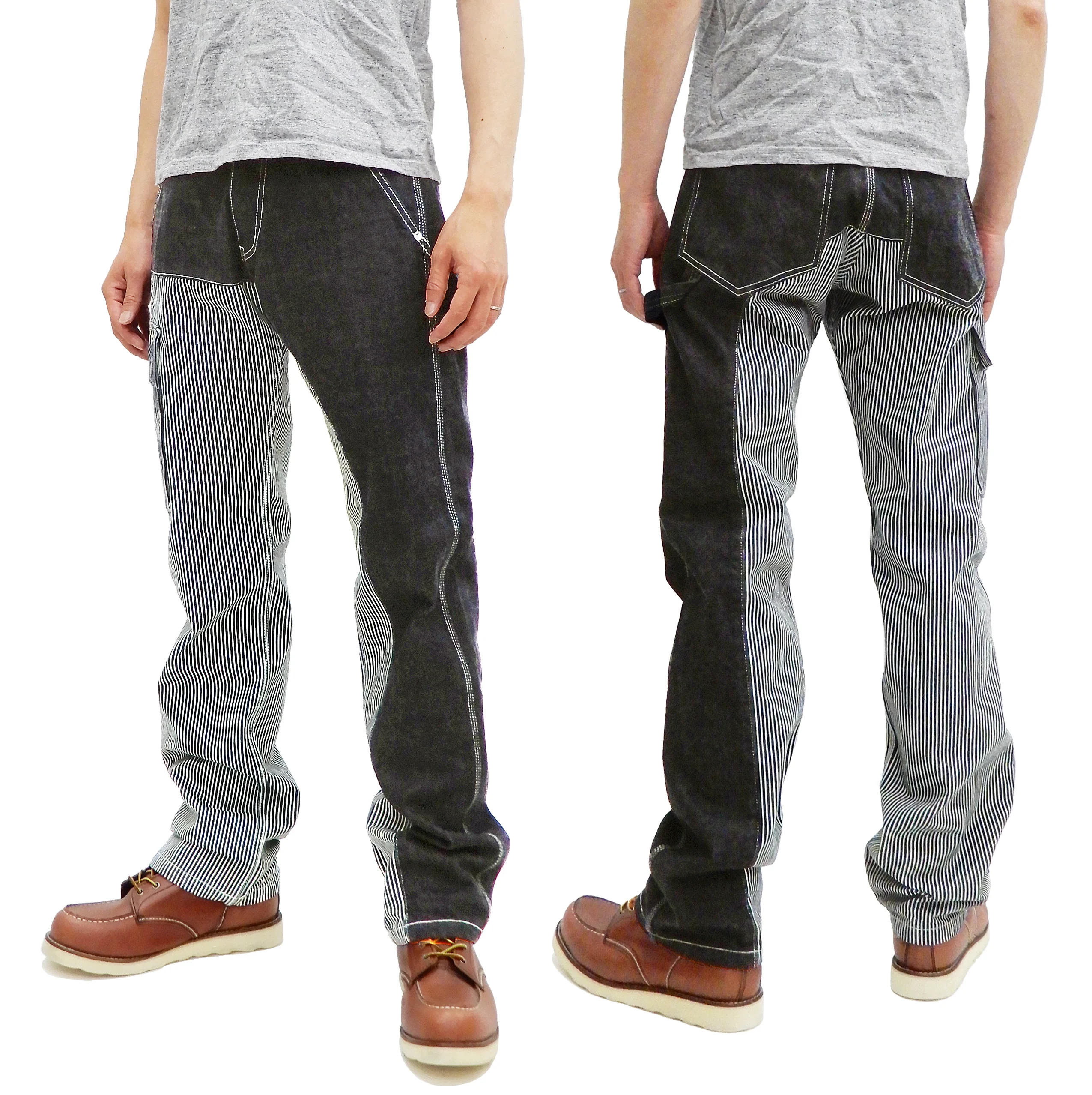 Kojima Genes Two Tone Panel Pants Men's Denim x Hickory Asymmetrical Contrast Panel Work Pants rnb1117 RNB-1117 - Image 3
