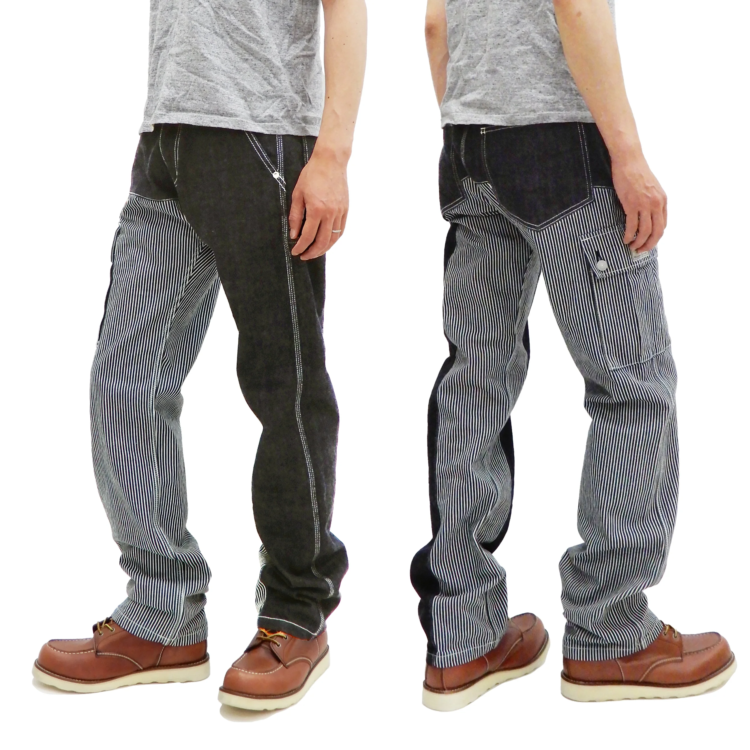 Kojima Genes Two Tone Panel Pants Men's Denim x Hickory Asymmetrical Contrast Panel Work Pants rnb1117 RNB-1117 - Image 4