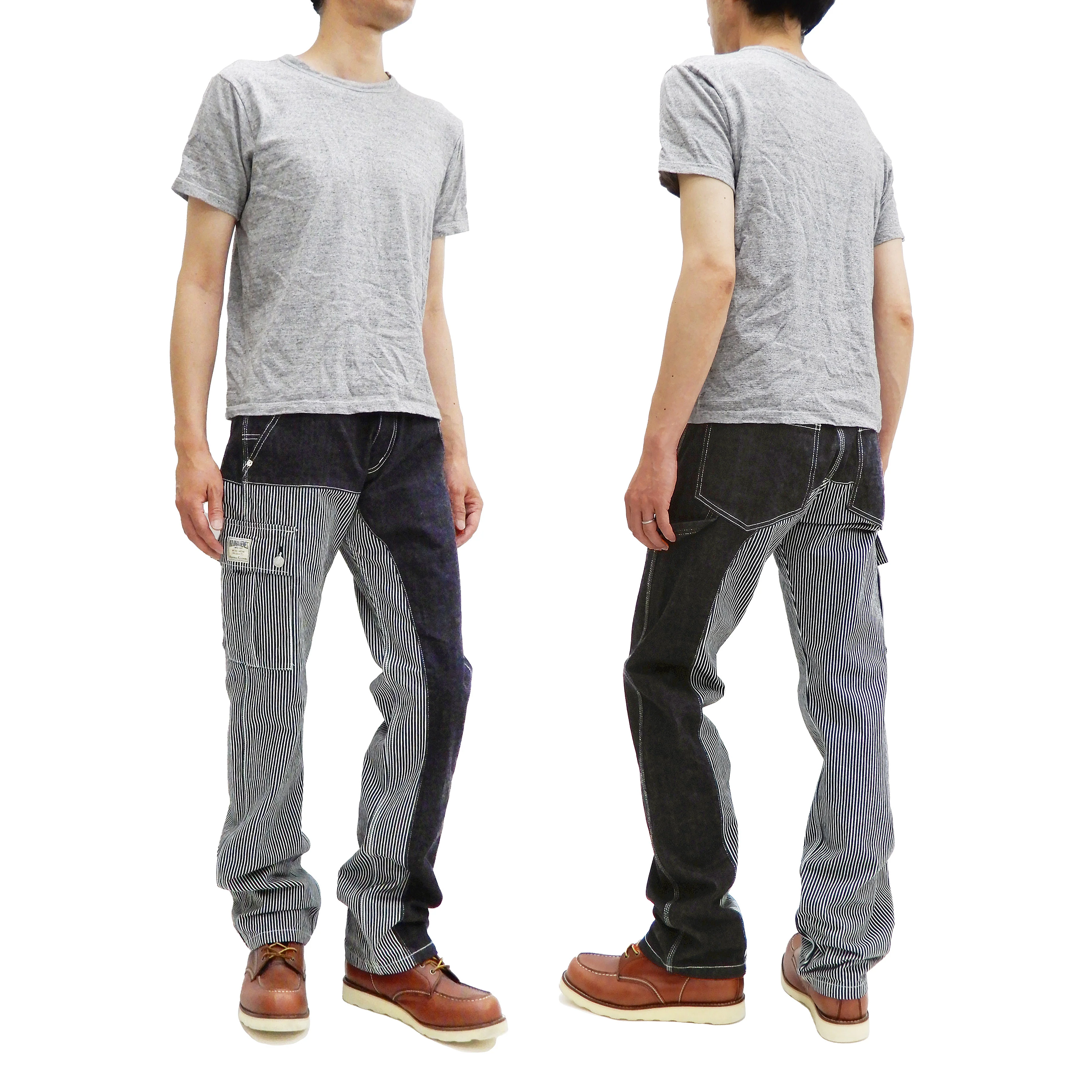 Kojima Genes Two Tone Panel Pants Men's Denim x Hickory Asymmetrical Contrast Panel Work Pants rnb1117 RNB-1117 - Image 7