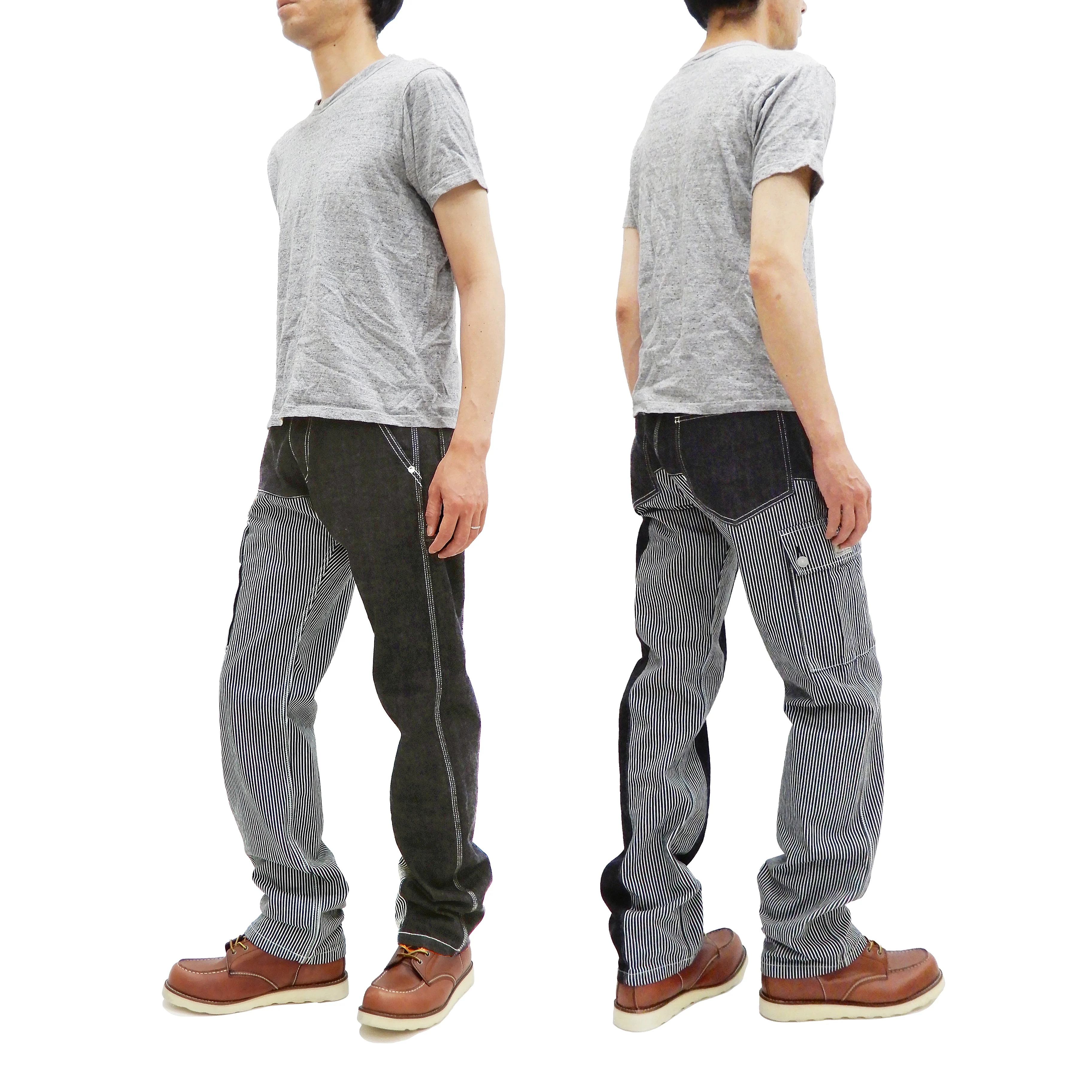 Kojima Genes Two Tone Panel Pants Men's Denim x Hickory Asymmetrical Contrast Panel Work Pants rnb1117 RNB-1117 - Image 8