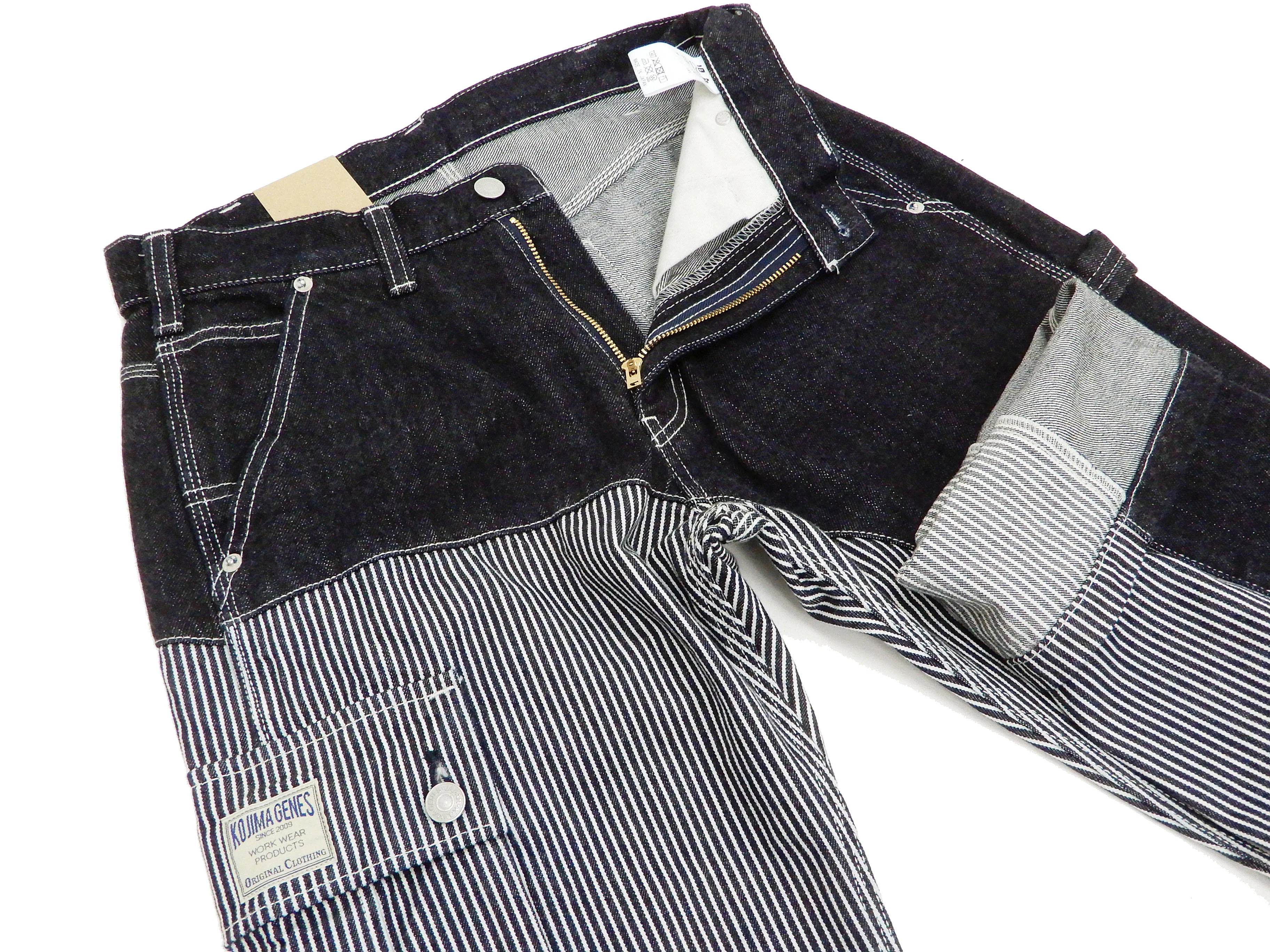 Kojima Genes Two Tone Panel Pants Men's Denim x Hickory Asymmetrical Contrast Panel Work Pants rnb1117 RNB-1117 - Image 9