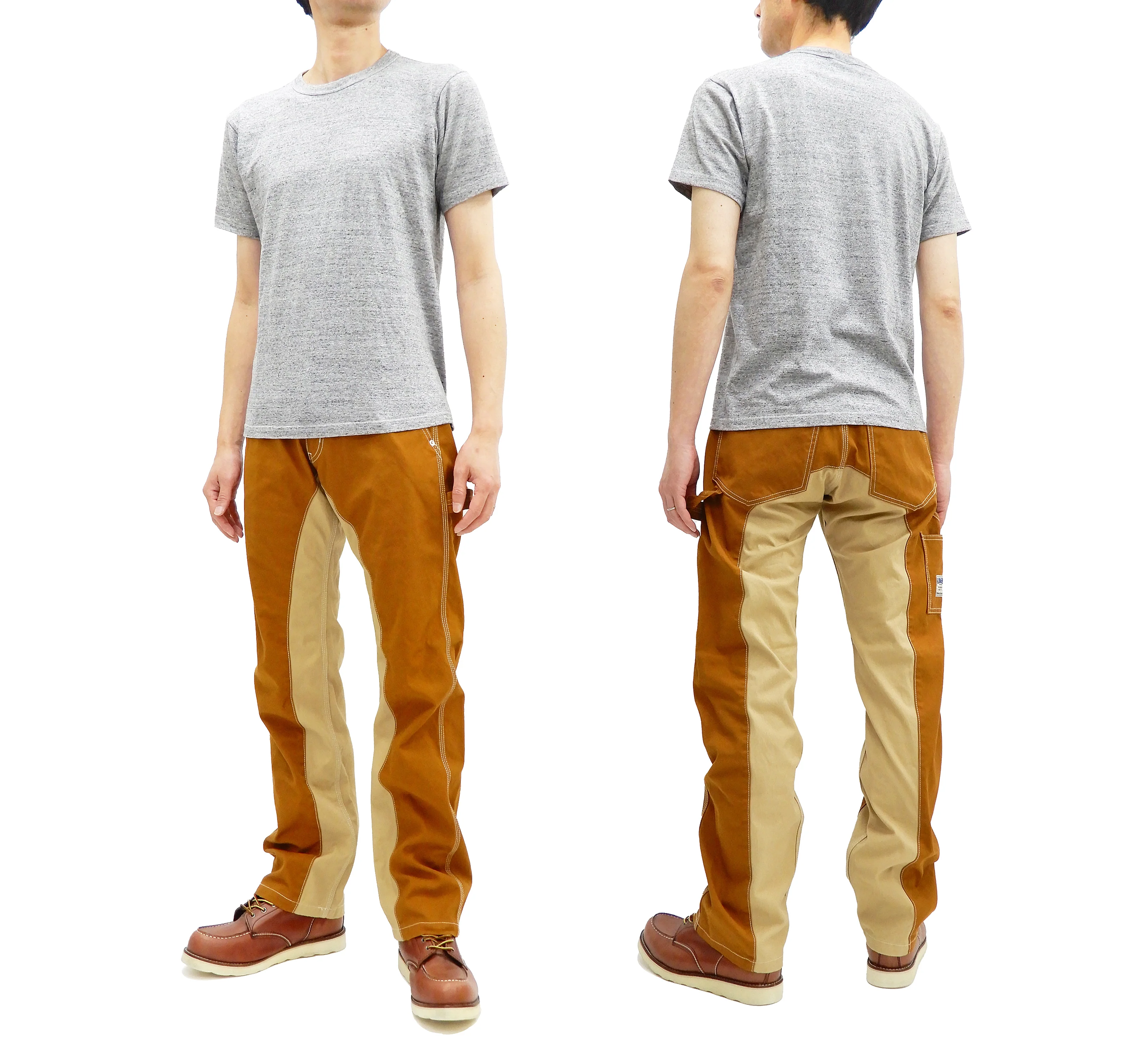 Kojima Genes Two Tone Panel Pants Men's Duck Carpenter Pants with Contrast Inside Leg Panel rnb1081f RNB-1081F Brown/Beige - Image 3