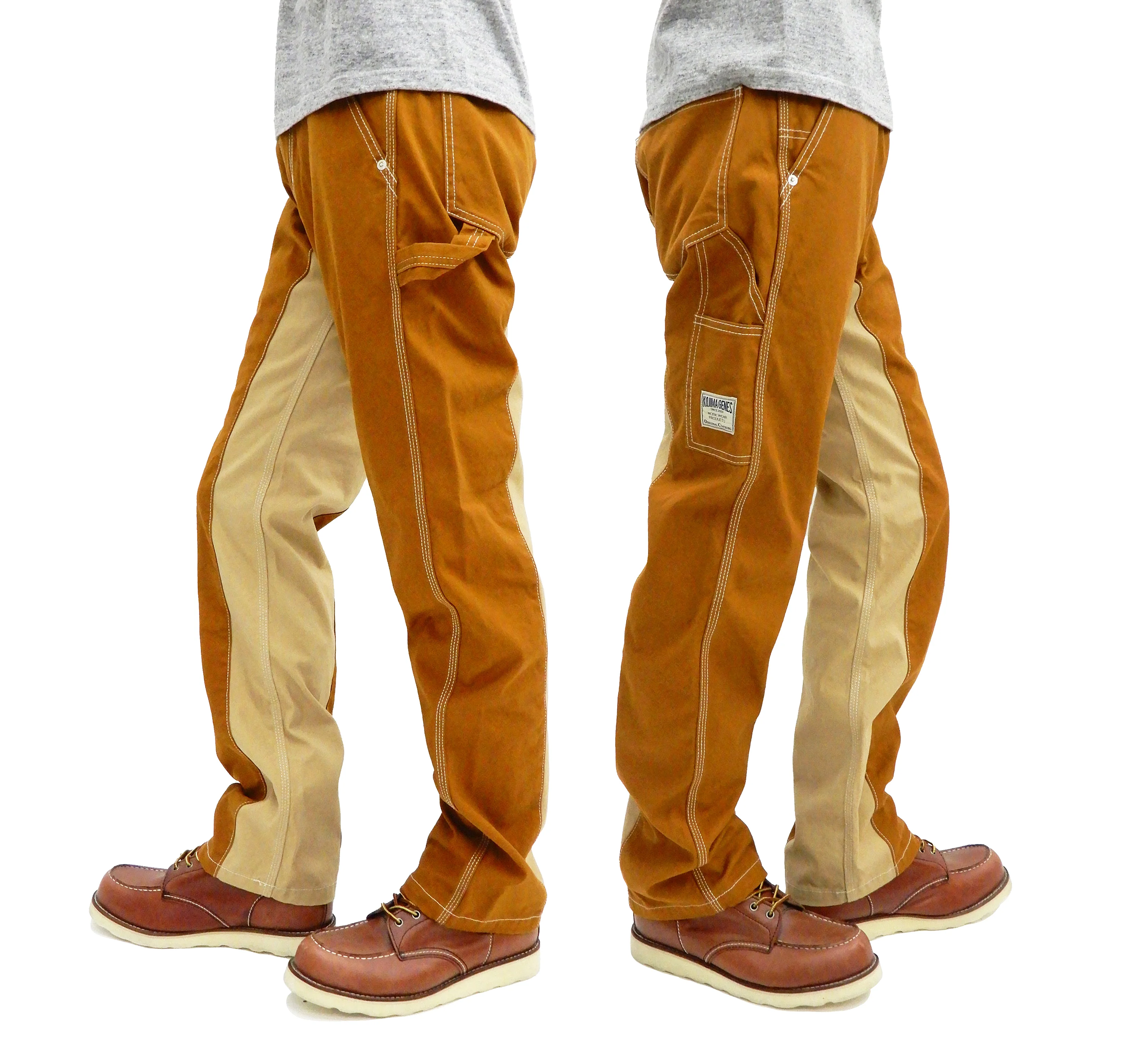 Kojima Genes Two Tone Panel Pants Men's Duck Carpenter Pants with Contrast Inside Leg Panel rnb1081f RNB-1081F Brown/Beige - Image 4