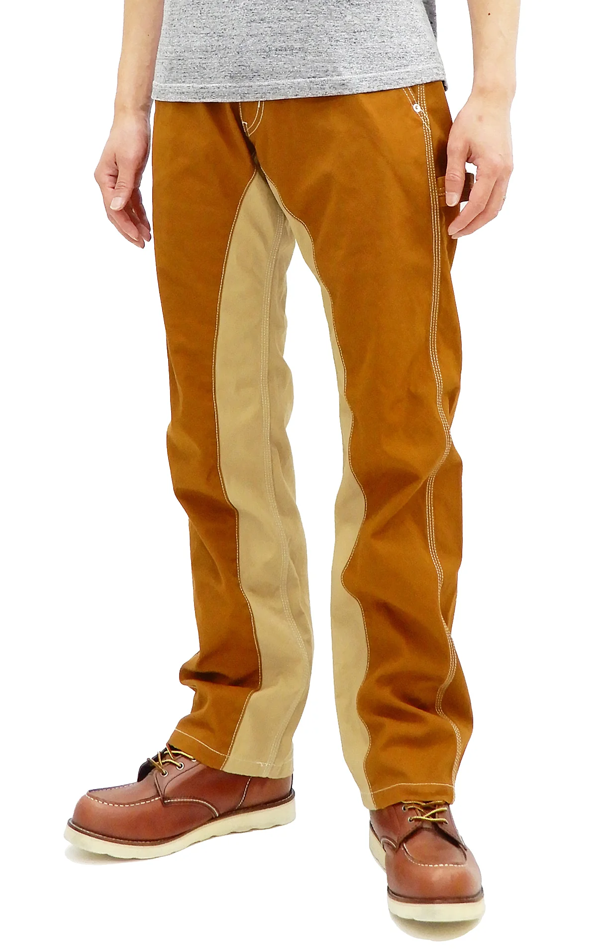 Kojima Genes Two Tone Panel Pants Men's Duck Carpenter Pants with Contrast Inside Leg Panel rnb1081f RNB-1081F Brown/Beige - Image 5