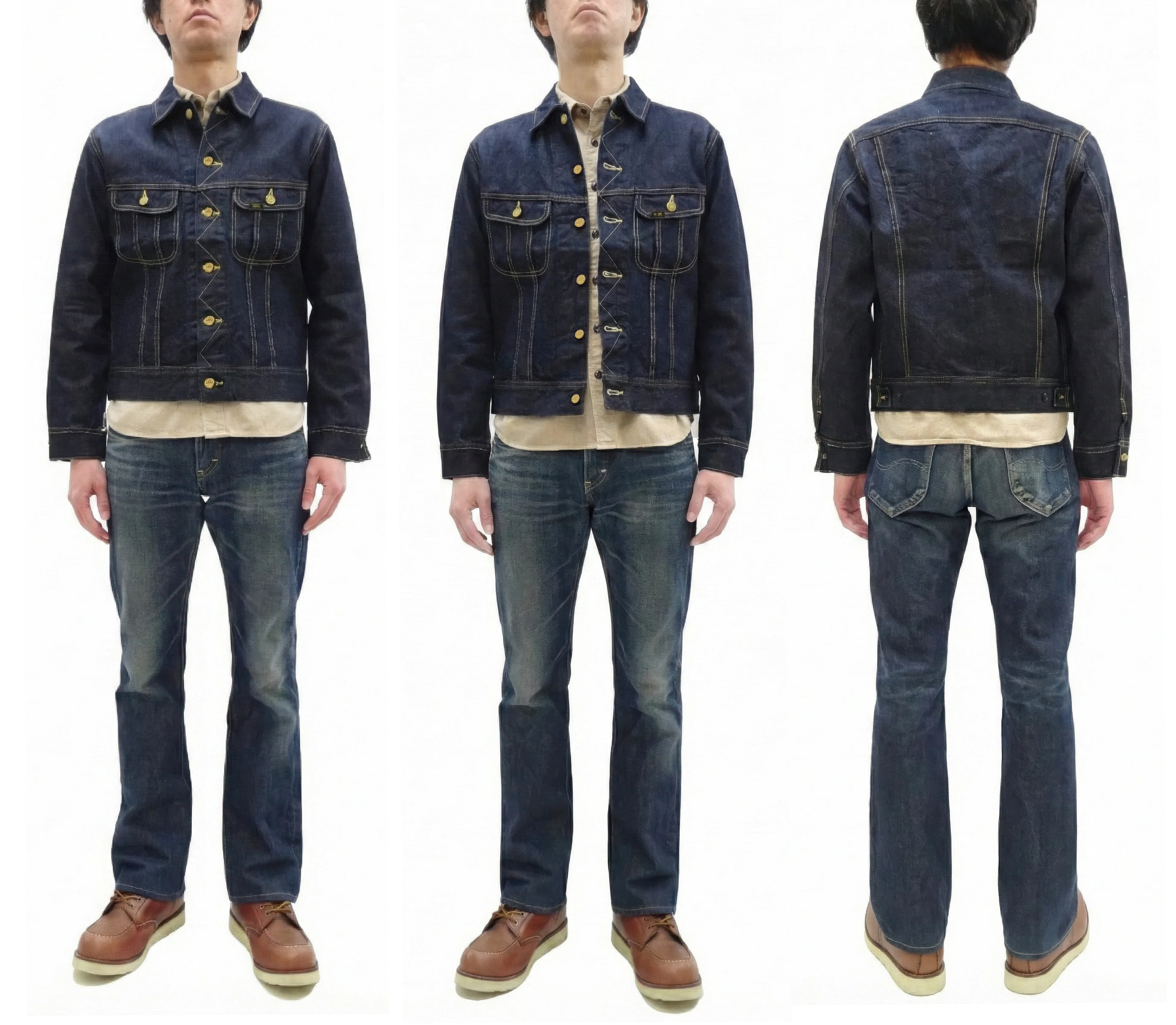 Lee 101J Rider Jacket Men's Denim Jacket 14.4 oz Left-Hand Twill - Lee Japan Reproduction (LM8100-500 Deep Indogo One-Wash) - Image 3