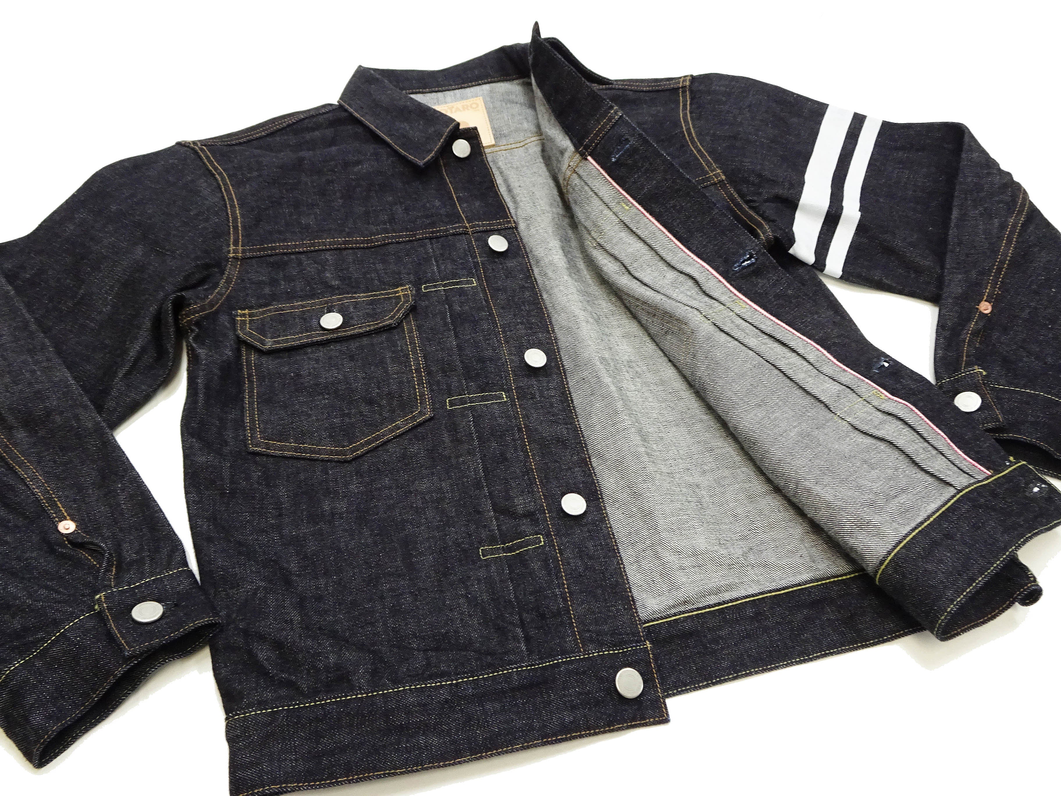 Momotaro Jeans Denim Jacket #002 with Double-Stripe Paint Men's 1953 Type 2 Style 15.7oz. Zimbabwean Cotton Deep Indigo Denim Jean Jacket MMGJ0102 One-Wash - Image 13