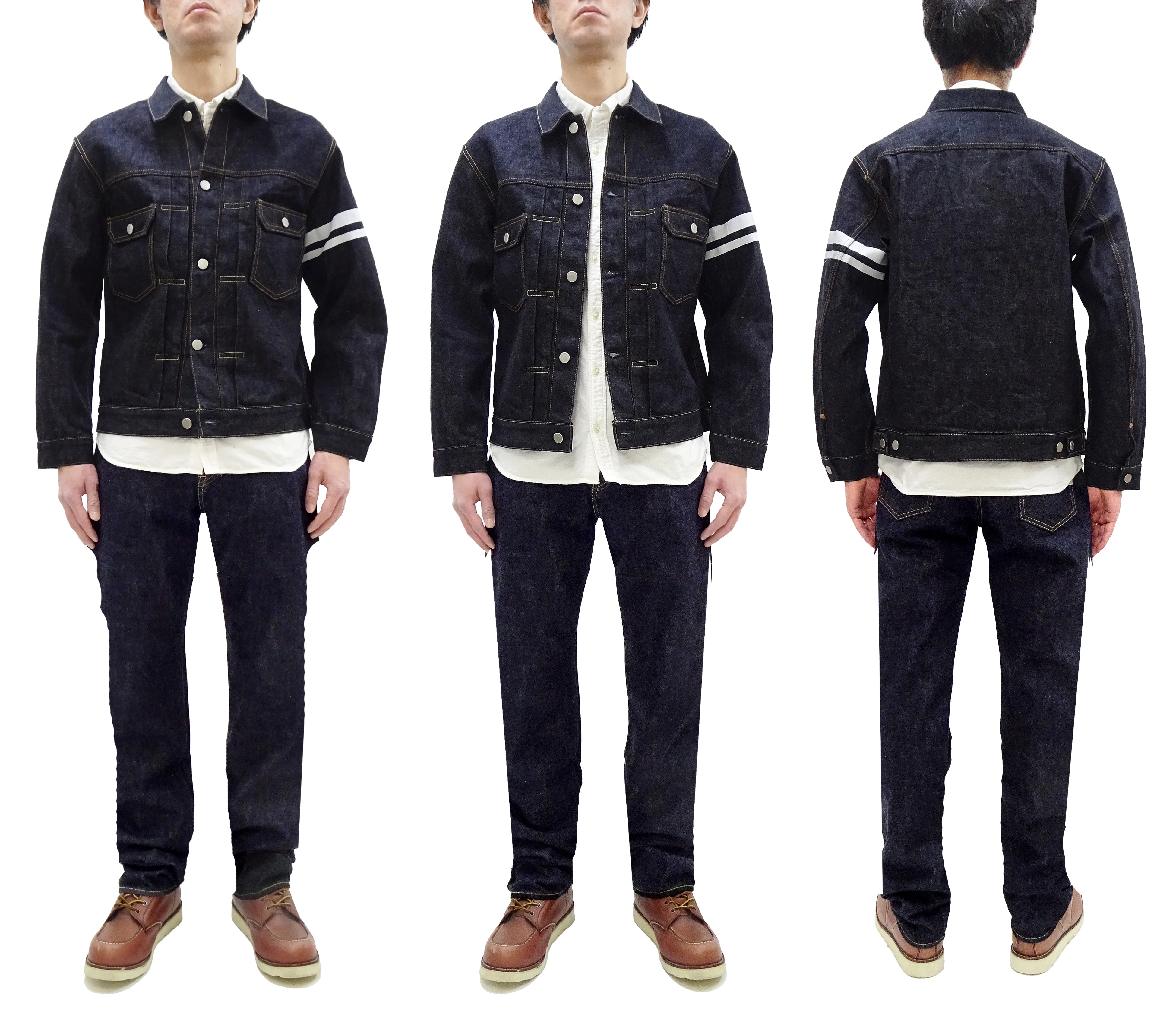 Momotaro Jeans Denim Jacket #002 with Double-Stripe Paint Men's 1953 Type 2 Style 15.7oz. Zimbabwean Cotton Deep Indigo Denim Jean Jacket MMGJ0102 One-Wash - Image 3