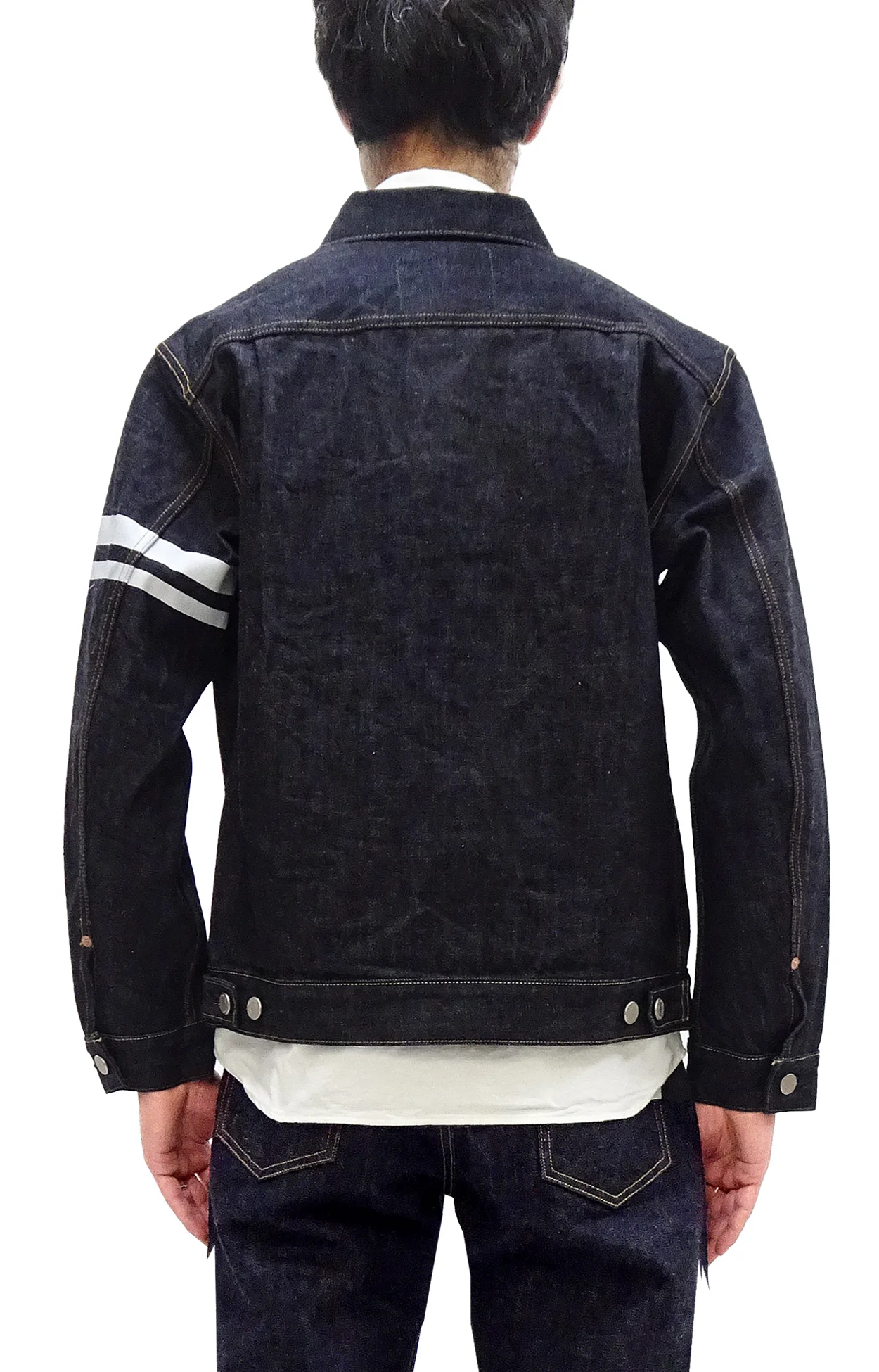 Momotaro Jeans Denim Jacket #002 with Double-Stripe Paint Men's 1953 Type 2 Style 15.7oz. Zimbabwean Cotton Deep Indigo Denim Jean Jacket MMGJ0102 One-Wash - Image 5