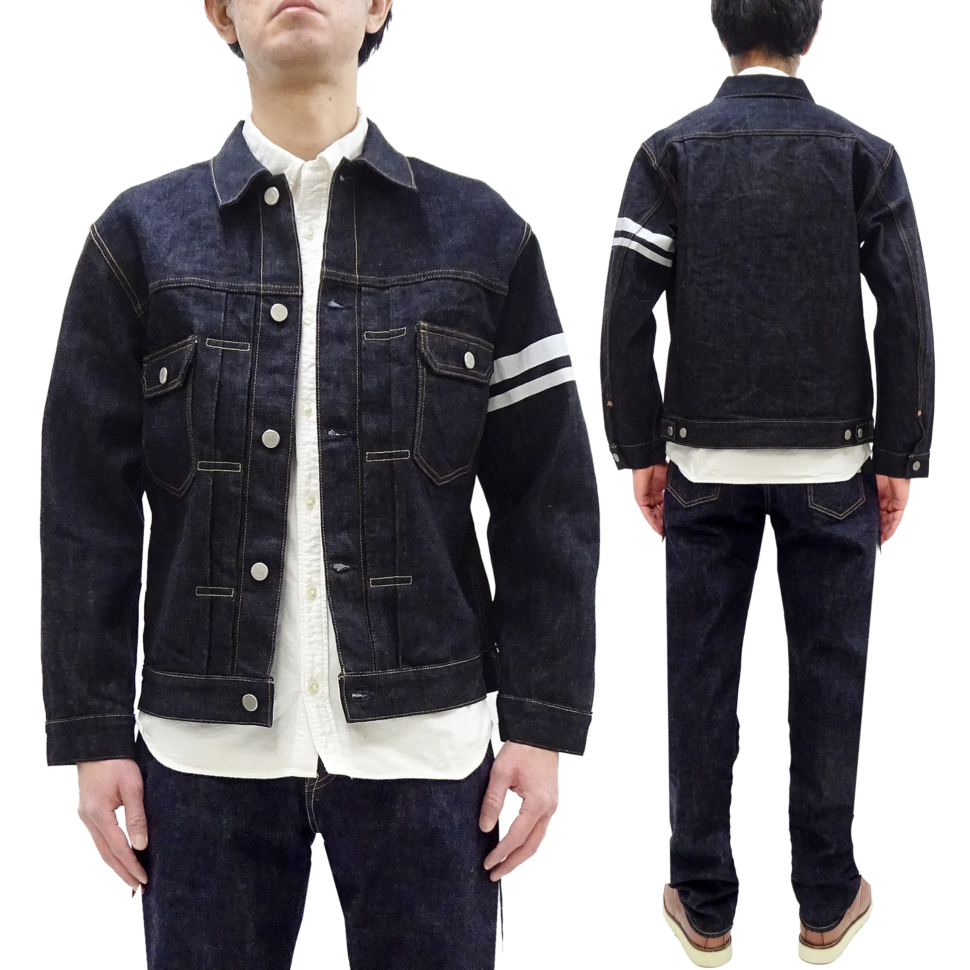 Momotaro Jeans Denim Jacket #002 with Double-Stripe Paint Men's 1953 Type 2 Style 15.7oz. Zimbabwean Cotton Deep Indigo Denim Jean Jacket MMGJ0102 One-Wash - Image 6