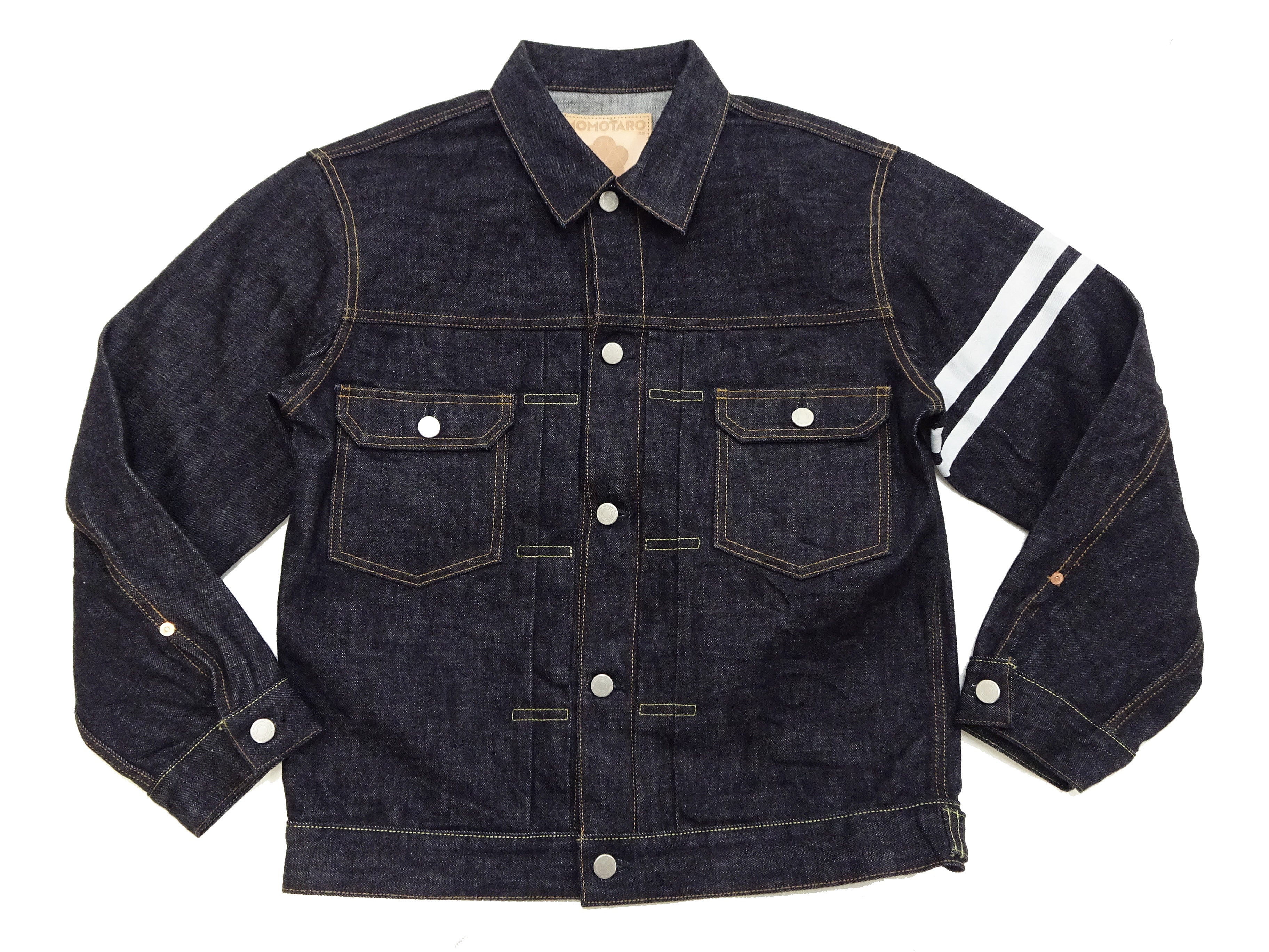 Momotaro Jeans Denim Jacket #002 with Double-Stripe Paint Men's 1953 Type 2 Style 15.7oz. Zimbabwean Cotton Deep Indigo Denim Jean Jacket MMGJ0102 One-Wash - Image 7