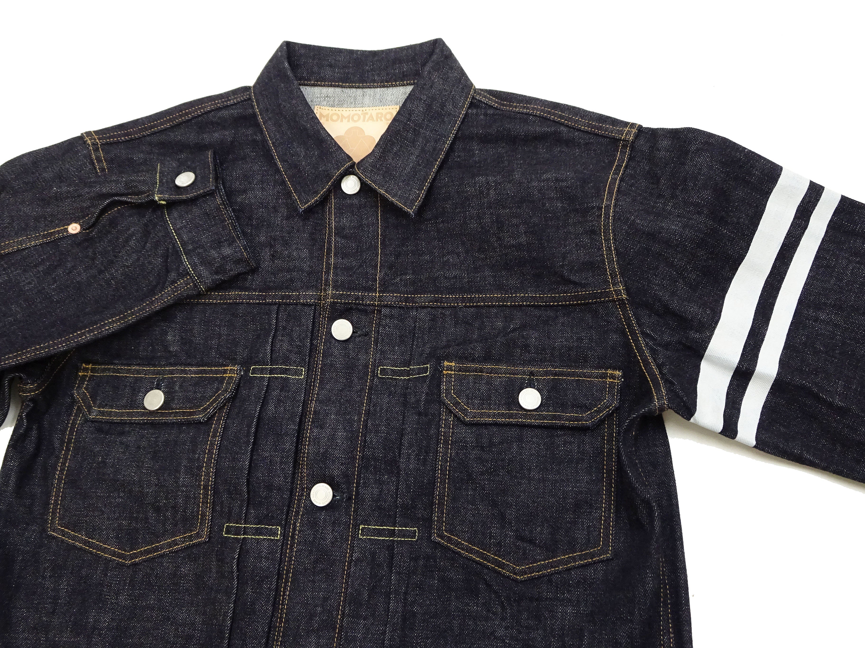 Momotaro Jeans Denim Jacket #002 with Double-Stripe Paint Men's 1953 Type 2 Style 15.7oz. Zimbabwean Cotton Deep Indigo Denim Jean Jacket MMGJ0102 One-Wash - Image 8