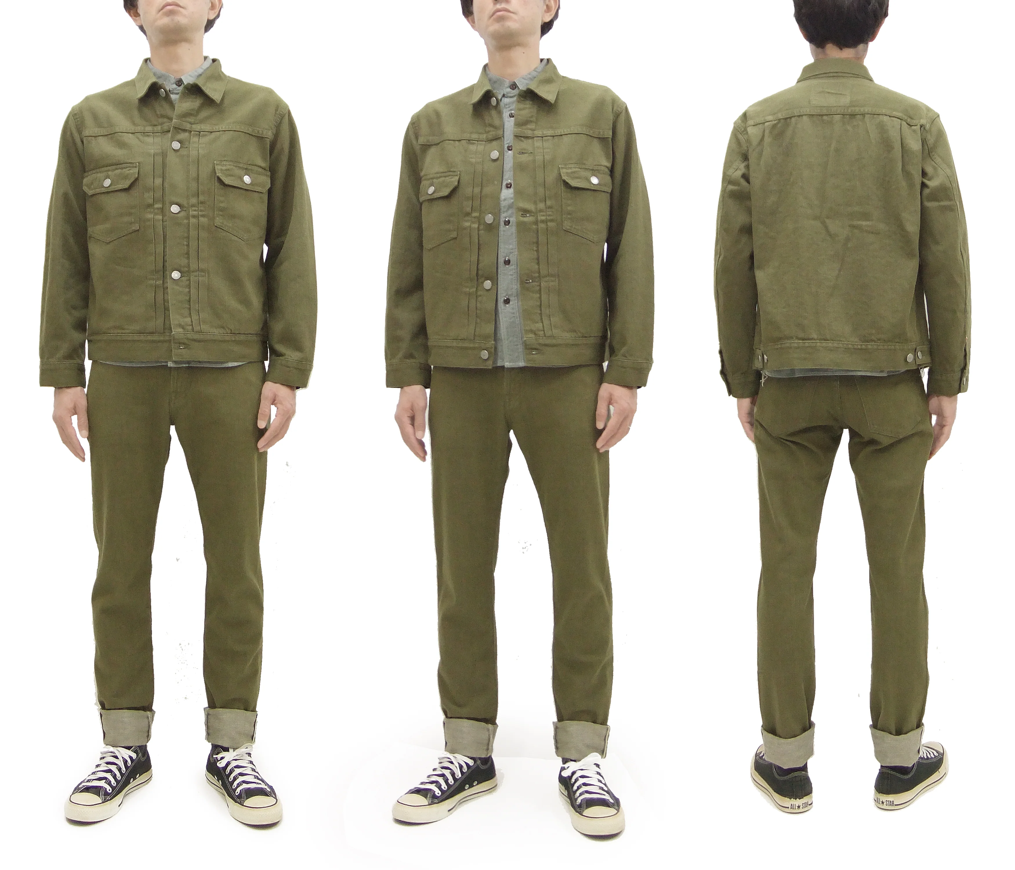 Momotaro Jeans Green Denim Jacket Men's Casual Type 2 Style 10.5oz Lightweight Jean Jacket MXGJ1003 - Image 3