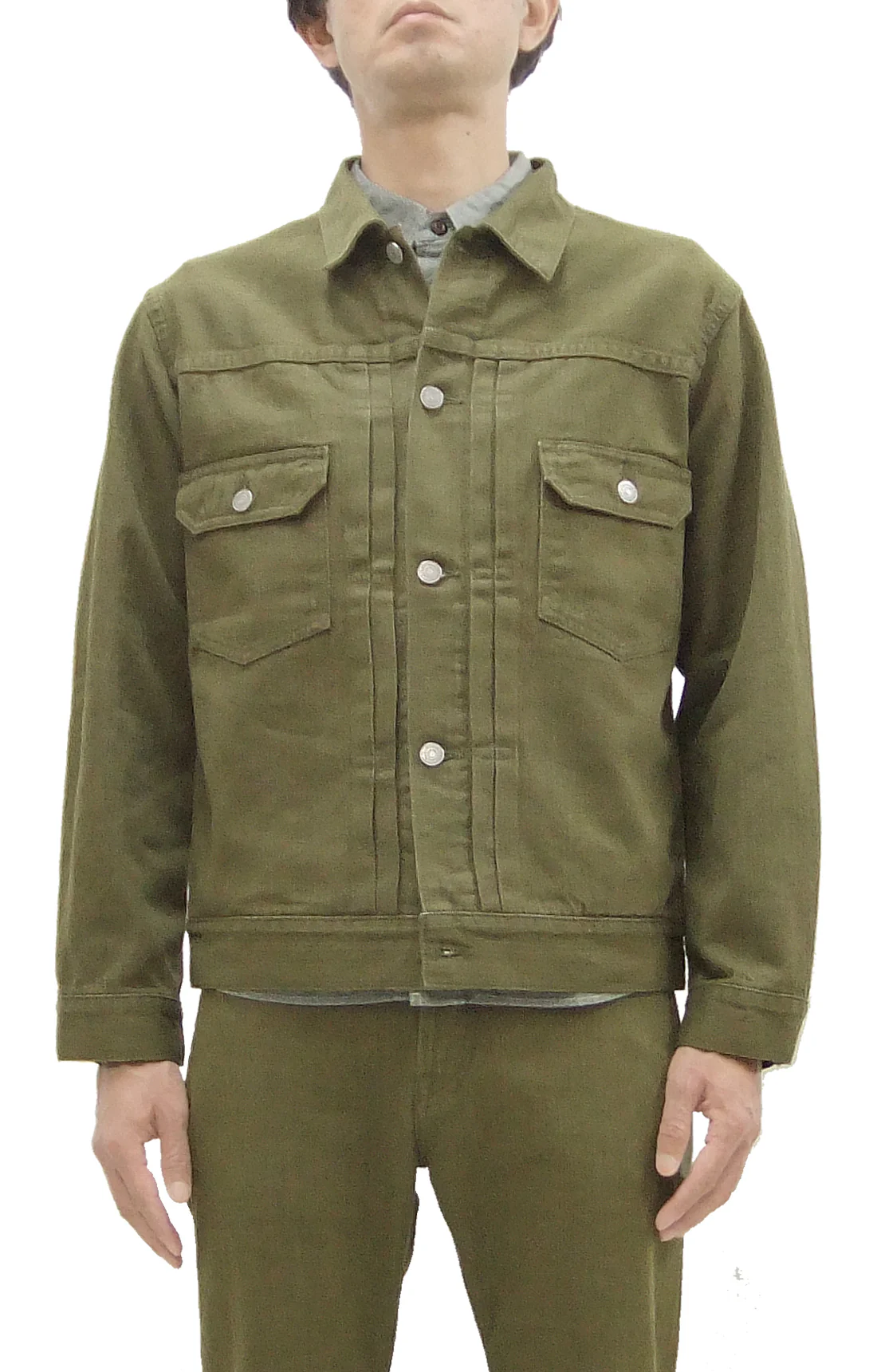 Momotaro Jeans Green Denim Jacket Men's Casual Type 2 Style 10.5oz Lightweight Jean Jacket MXGJ1003 - Image 4