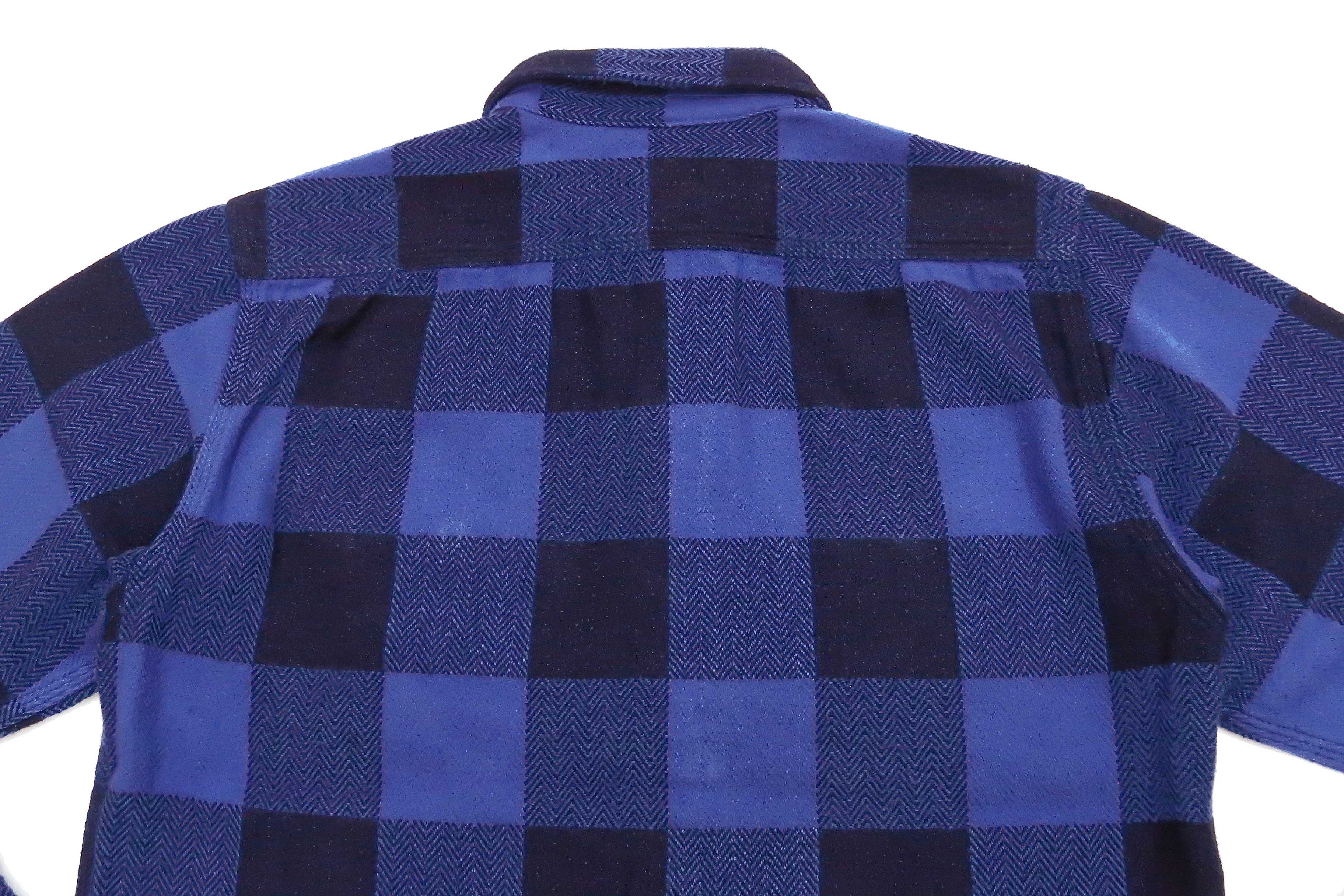Momotaro Jeans Indigo Flannel Shirt Men's Heavy Herringbone Twill Buffalo Plaid Long Sleeve Work Shirt MLS1010M23 - Image 14