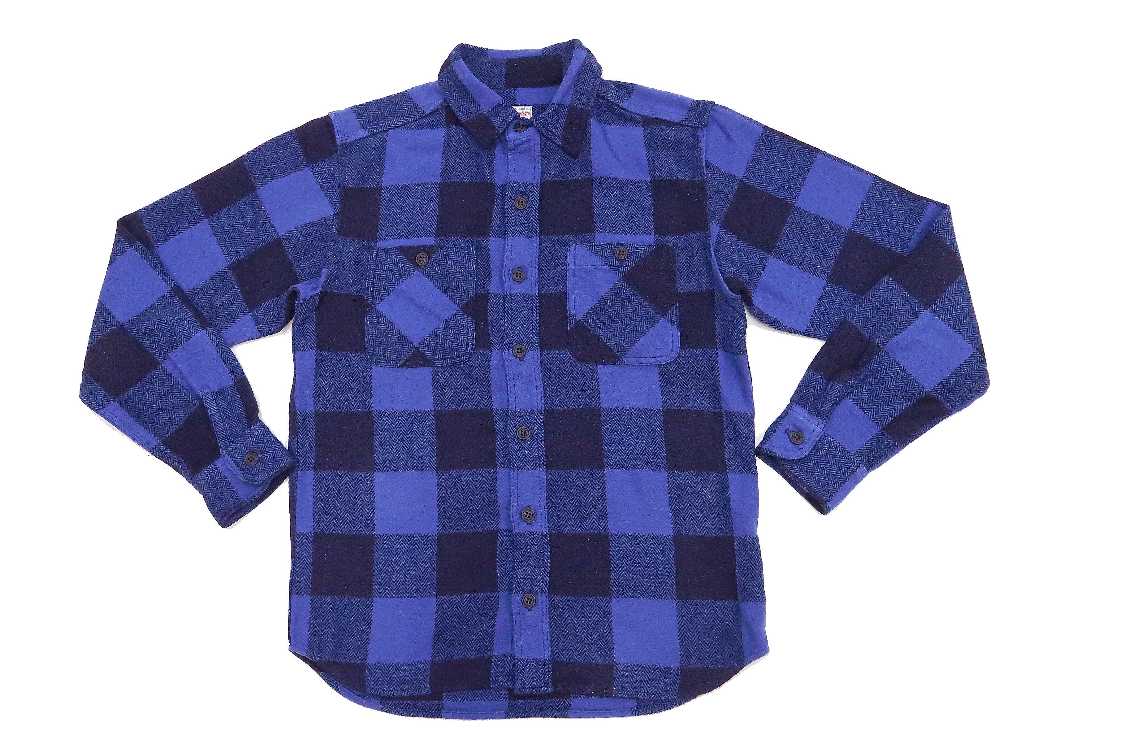 Momotaro Jeans Indigo Flannel Shirt Men's Heavy Herringbone Twill Buffalo Plaid Long Sleeve Work Shirt MLS1010M23 - Image 6