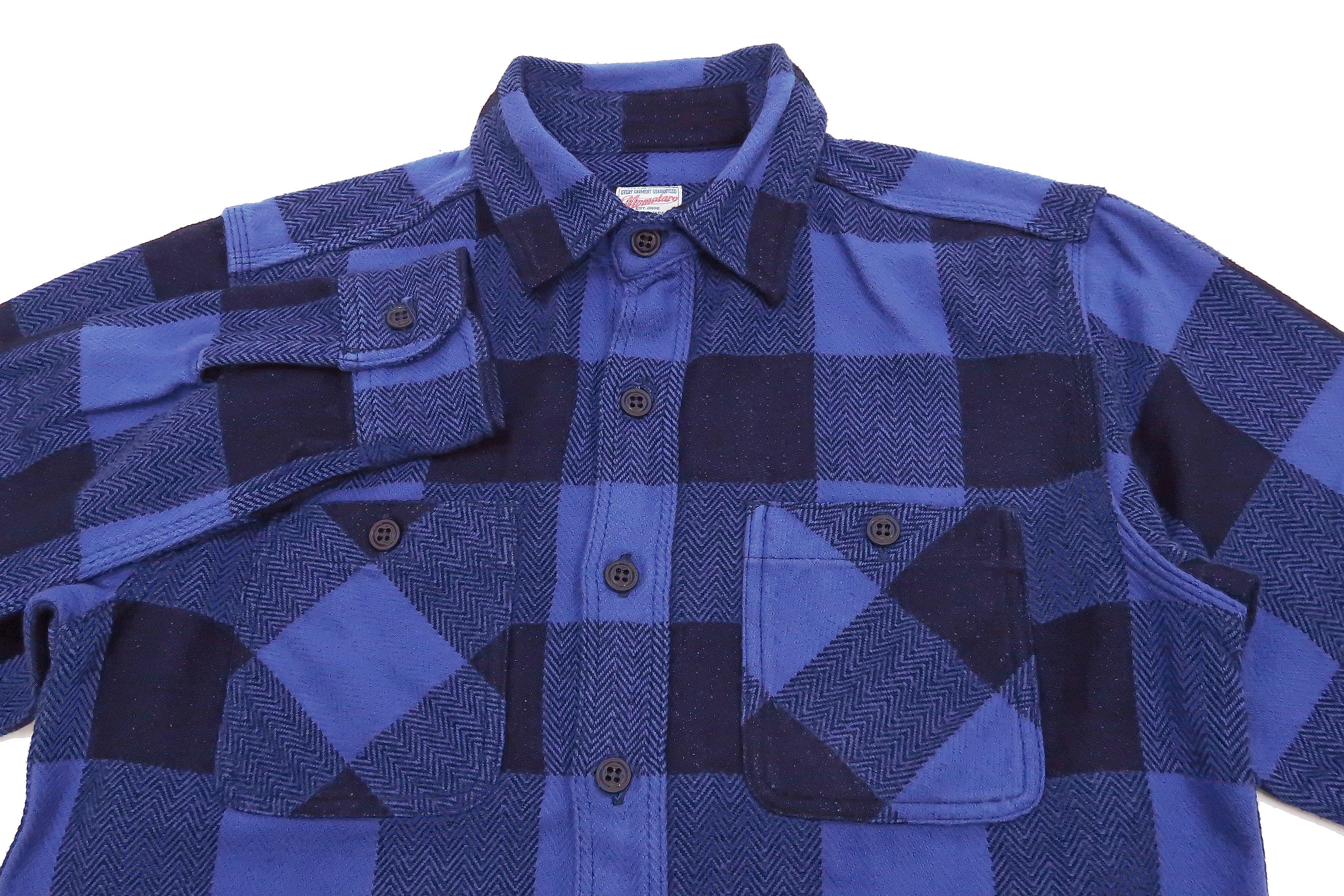 Momotaro Jeans Indigo Flannel Shirt Men's Heavy Herringbone Twill Buffalo Plaid Long Sleeve Work Shirt MLS1010M23 - Image 7