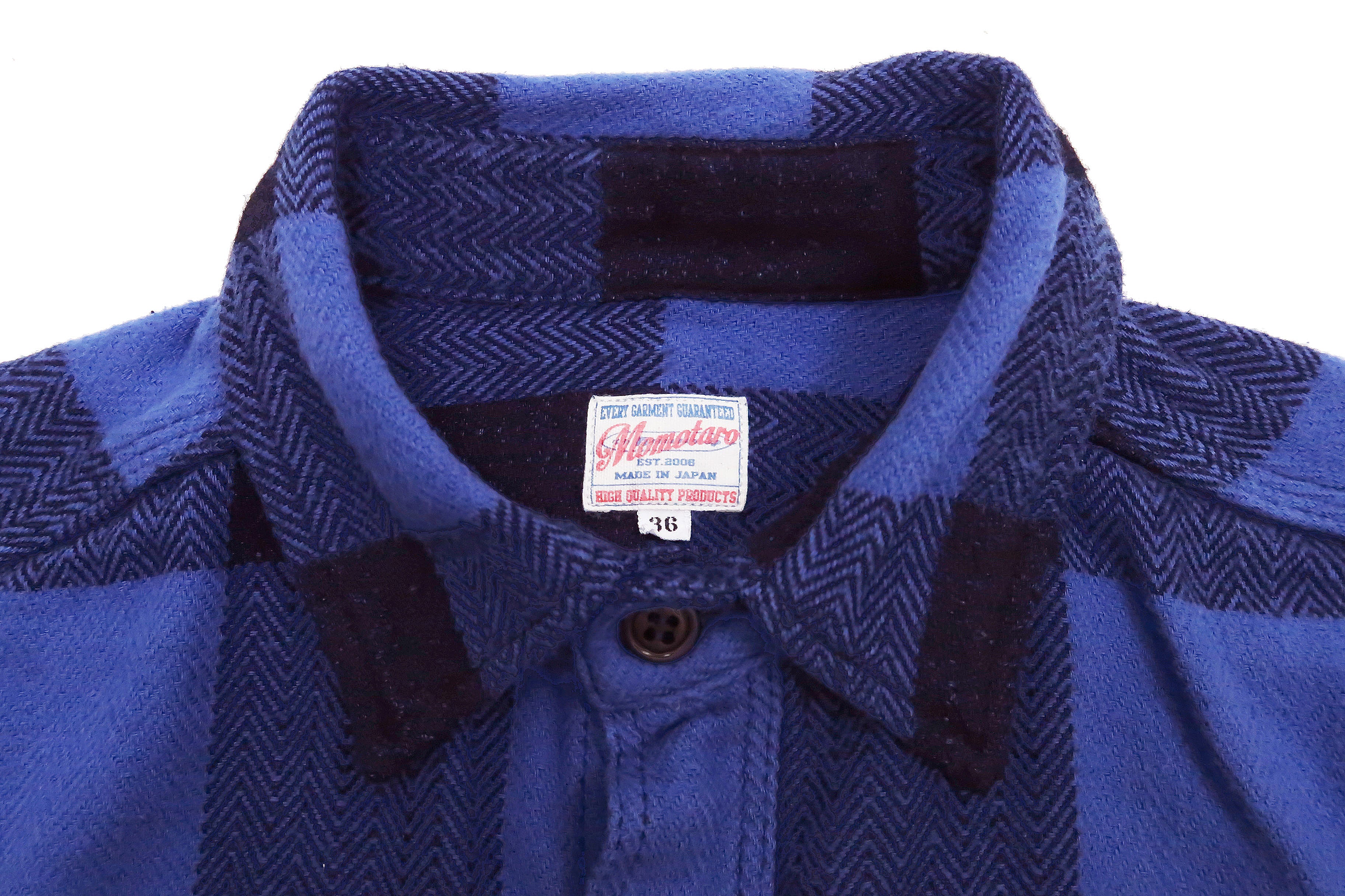 Momotaro Jeans Indigo Flannel Shirt Men's Heavy Herringbone Twill Buffalo Plaid Long Sleeve Work Shirt MLS1010M23 - Image 8