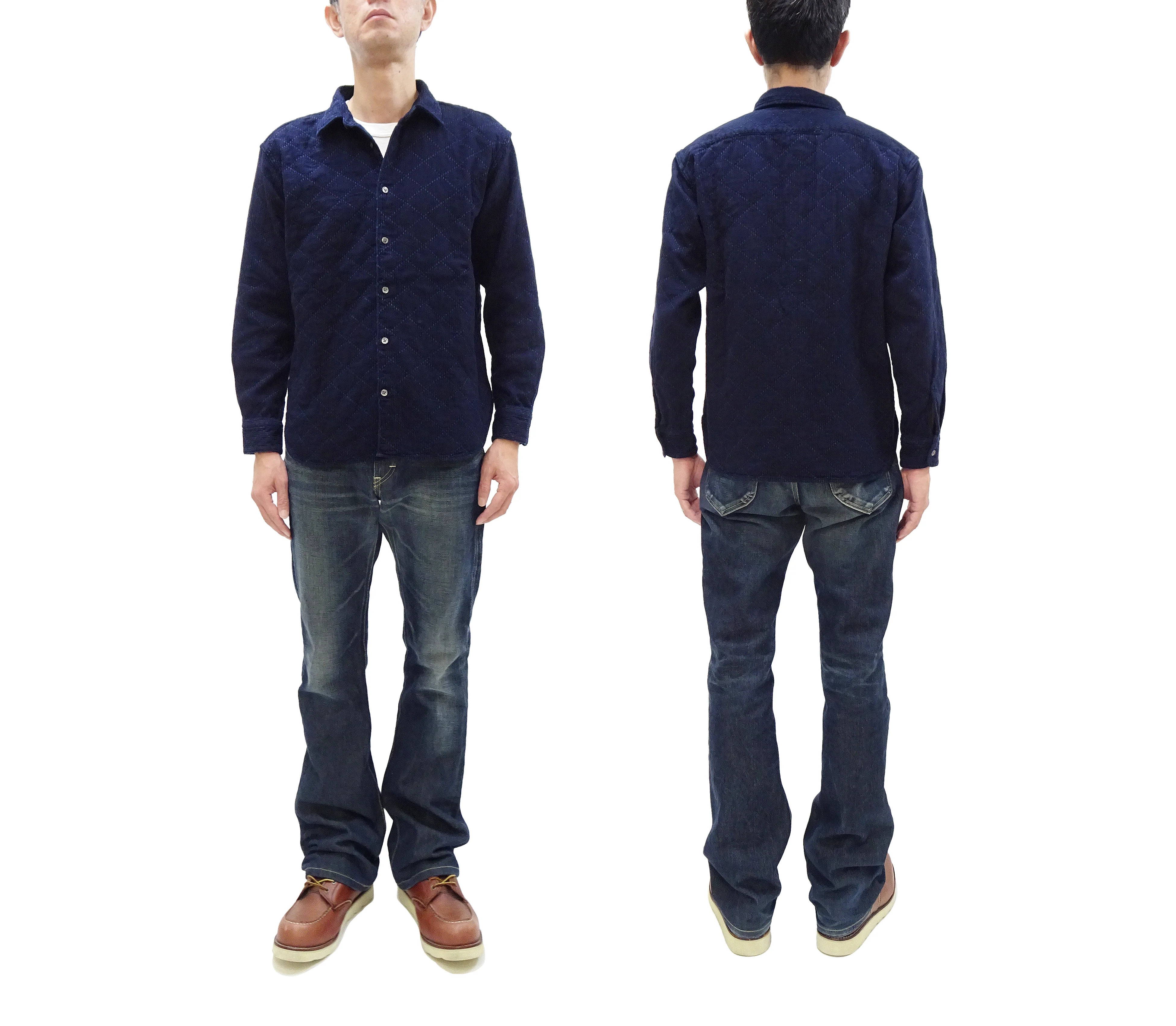 Momotaro Jeans Indigo Sashiko Shirt Men's Casual Japanese Style Long Sleeve Button Up Shirt MXLS1028 - Image 4