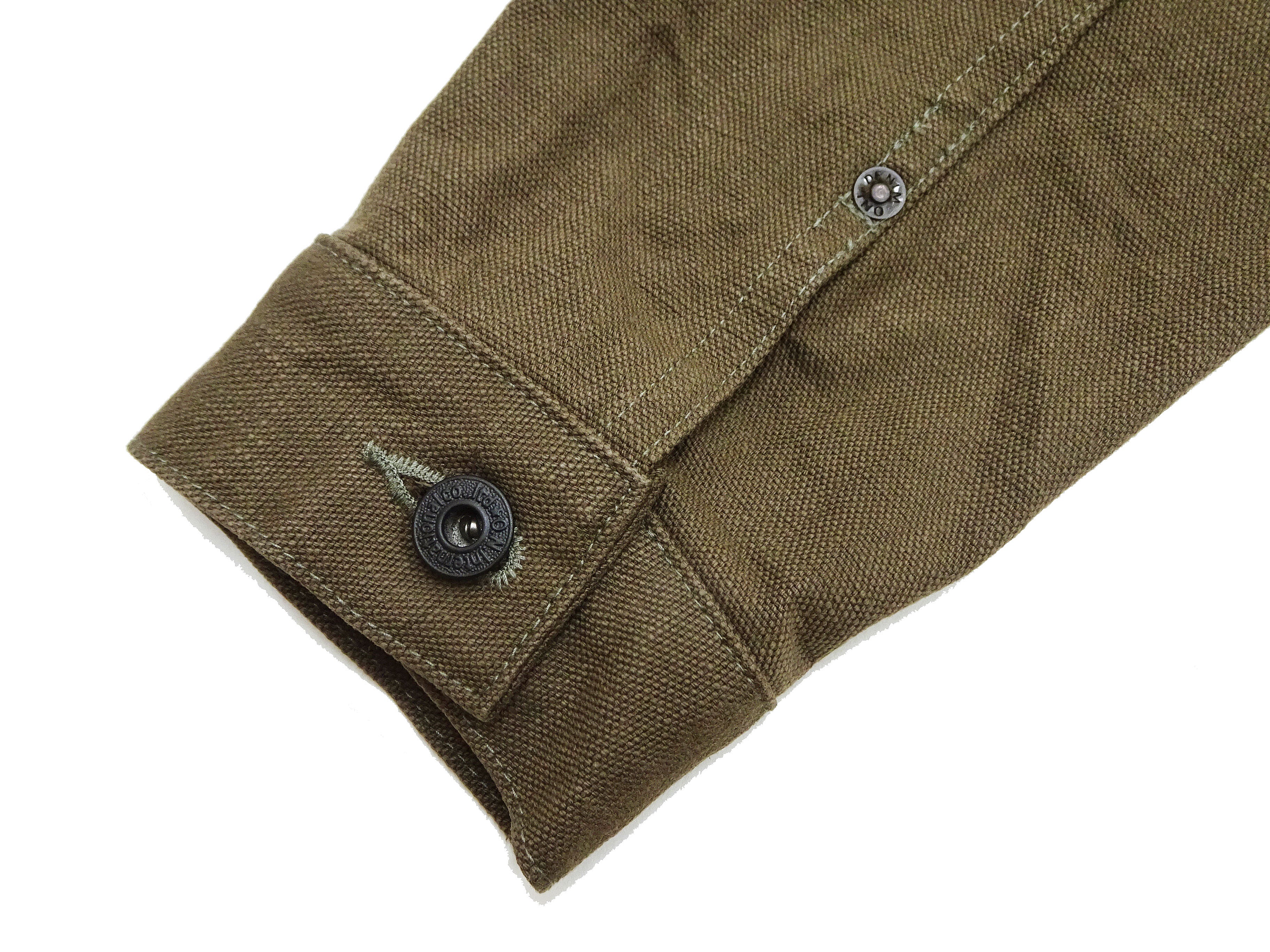Oni Denim Chore Coat ONI-03100-HOX Men's Casual Modern-Fit Sulfur-Dyed Cotton Slub Oxford Weave Work Jacket Olive-Green One-Wash - Image 12