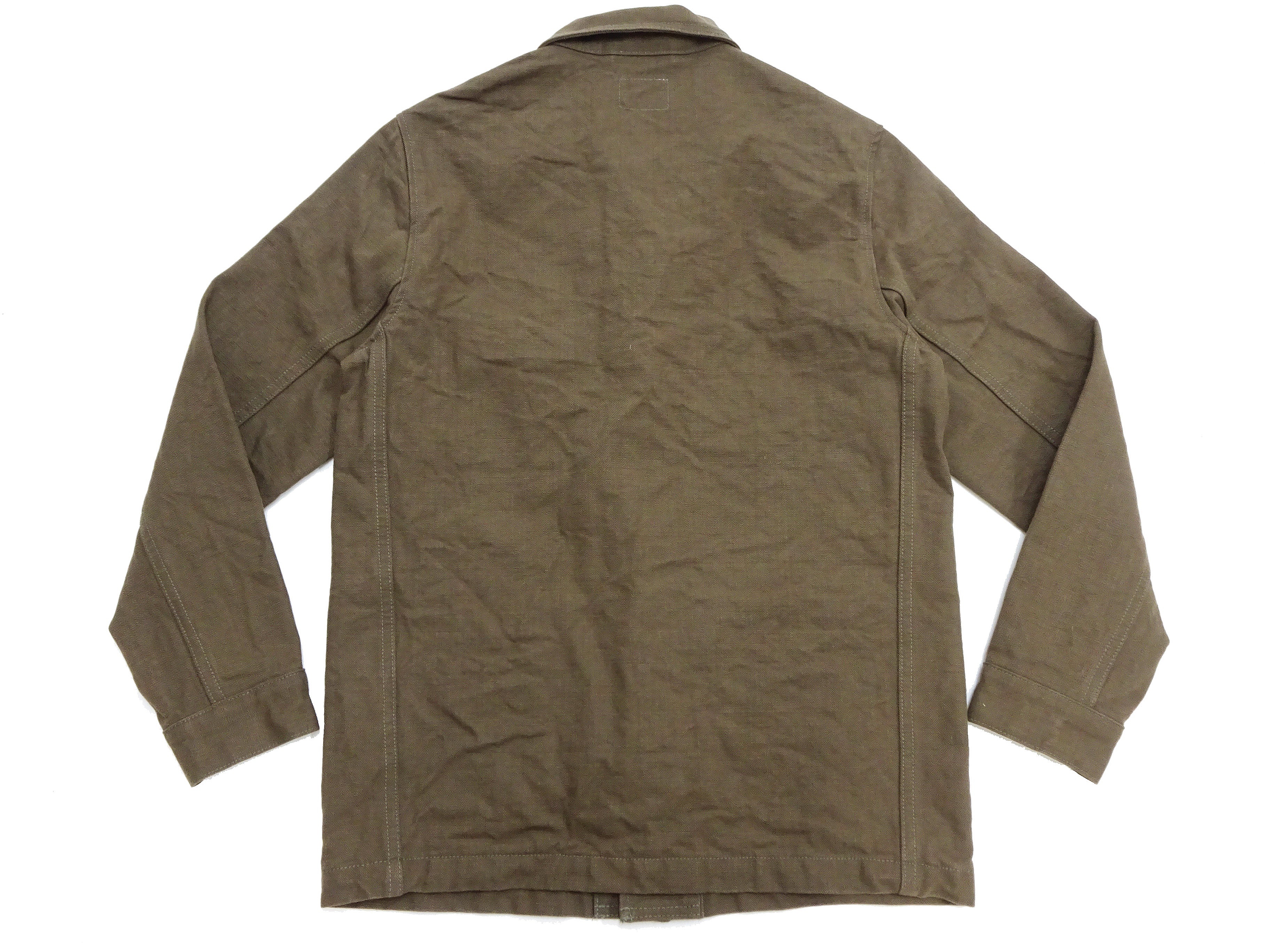 Oni Denim Chore Coat ONI-03100-HOX Men's Casual Modern-Fit Sulfur-Dyed Cotton Slub Oxford Weave Work Jacket Olive-Green One-Wash - Image 17