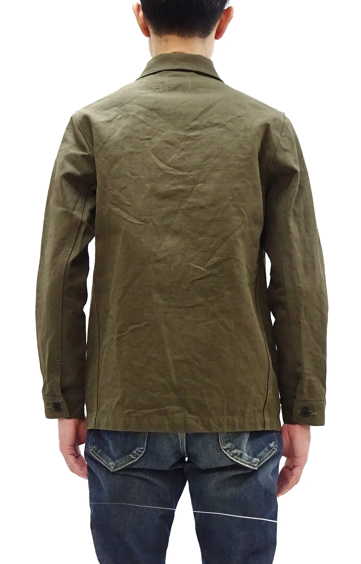 Oni Denim Chore Coat ONI-03100-HOX Men's Casual Modern-Fit Sulfur-Dyed Cotton Slub Oxford Weave Work Jacket Olive-Green One-Wash - Image 5