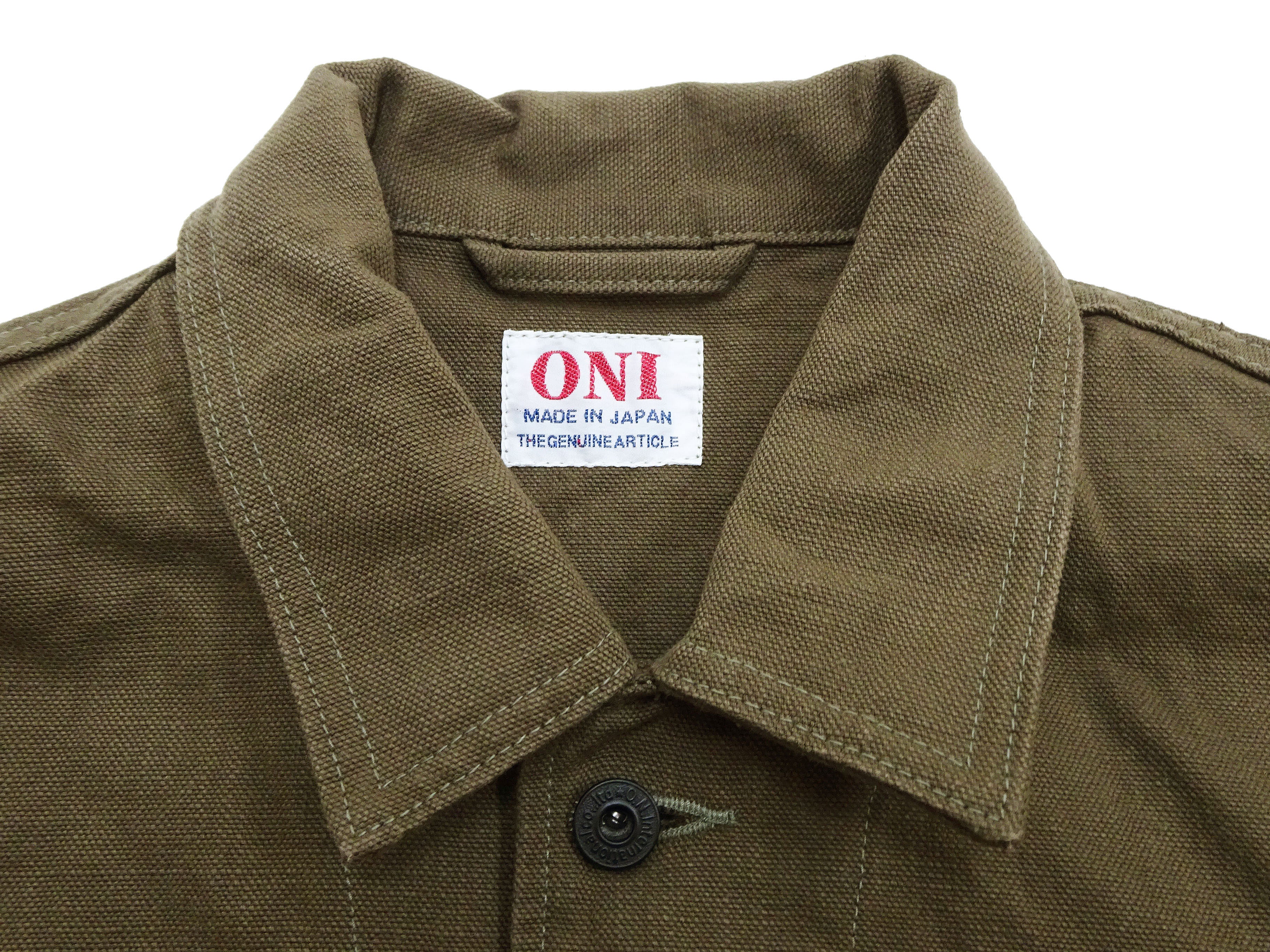 Oni Denim Chore Coat ONI-03100-HOX Men's Casual Modern-Fit Sulfur-Dyed Cotton Slub Oxford Weave Work Jacket Olive-Green One-Wash - Image 9