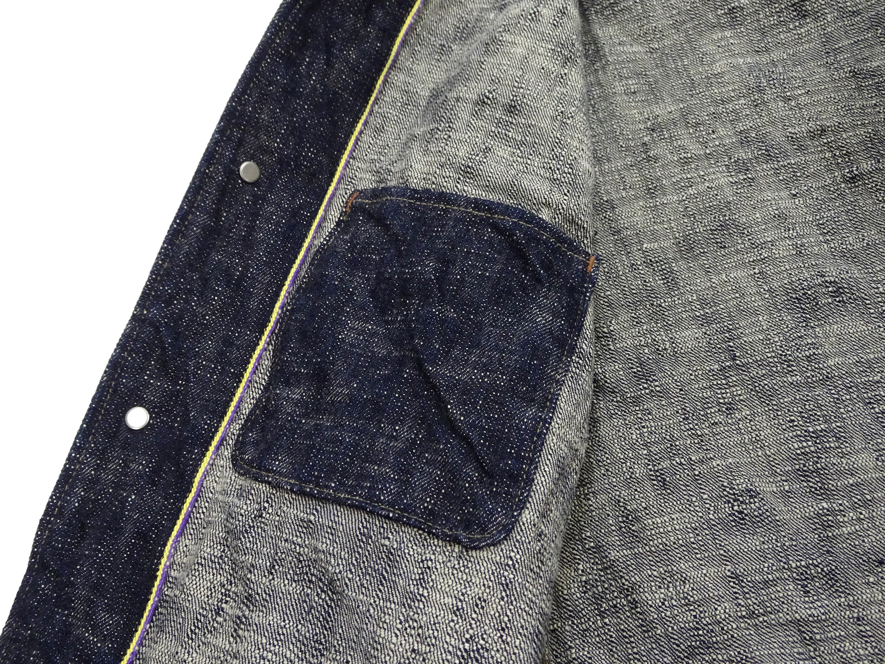 Oni Denim Jacket 03502-kasuri Men's Casual Slim-Fit 17oz. ONI-Kasuri Slub Selvedge Denim Work Coat Chore Coat Indigo One-Wash - Image 16