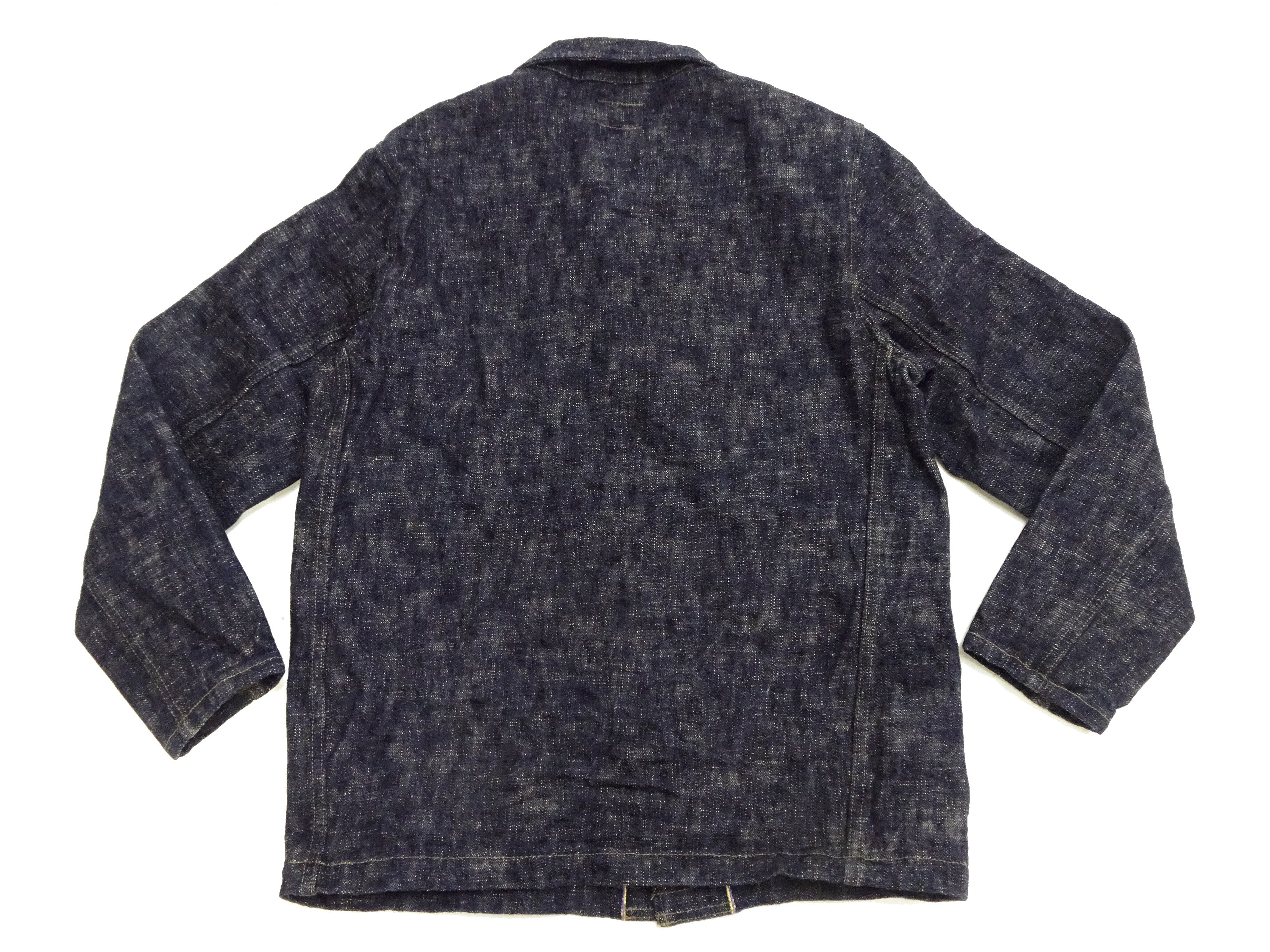 Oni Denim Jacket 03502-kasuri Men's Casual Slim-Fit 17oz. ONI-Kasuri Slub Selvedge Denim Work Coat Chore Coat Indigo One-Wash - Image 17