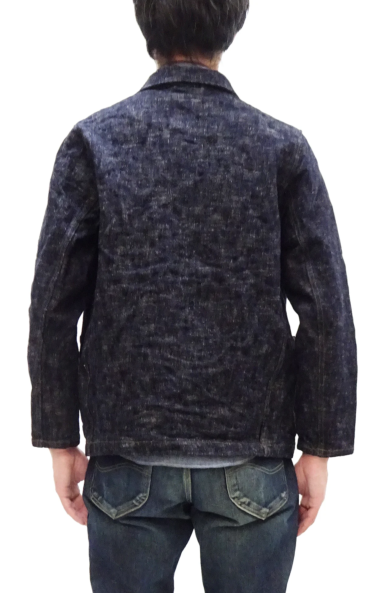Oni Denim Jacket 03502-kasuri Men's Casual Slim-Fit 17oz. ONI-Kasuri Slub Selvedge Denim Work Coat Chore Coat Indigo One-Wash - Image 5