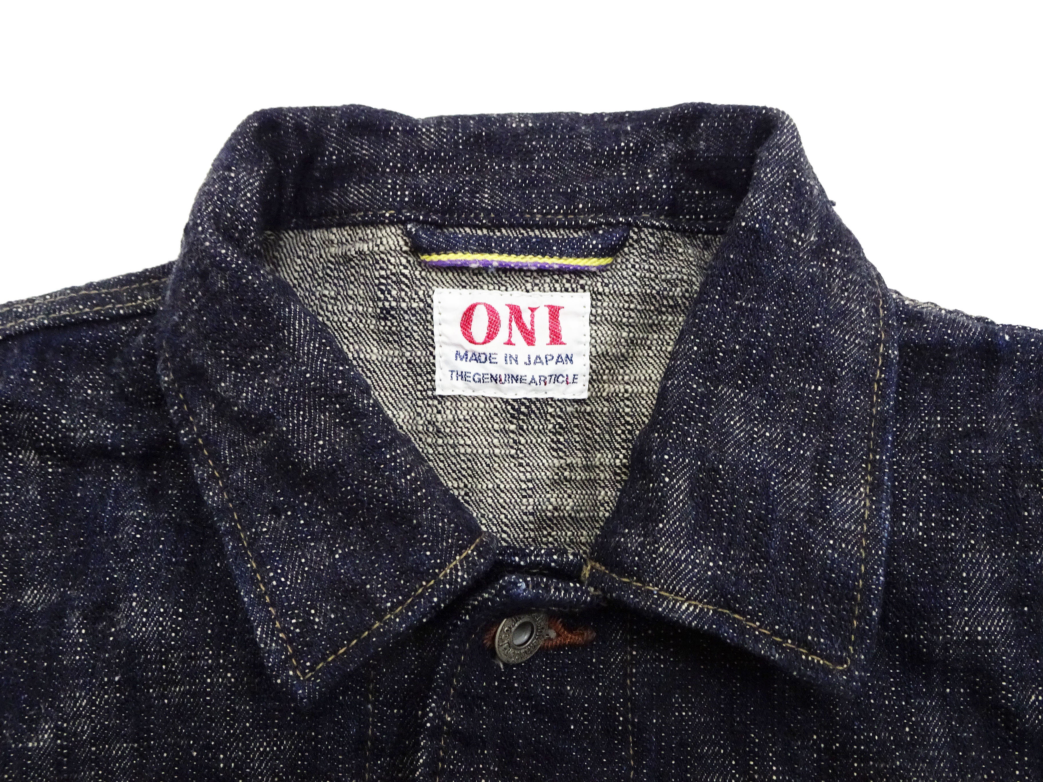 Oni Denim Jacket 03502-kasuri Men's Casual Slim-Fit 17oz. ONI-Kasuri Slub Selvedge Denim Work Coat Chore Coat Indigo One-Wash - Image 9