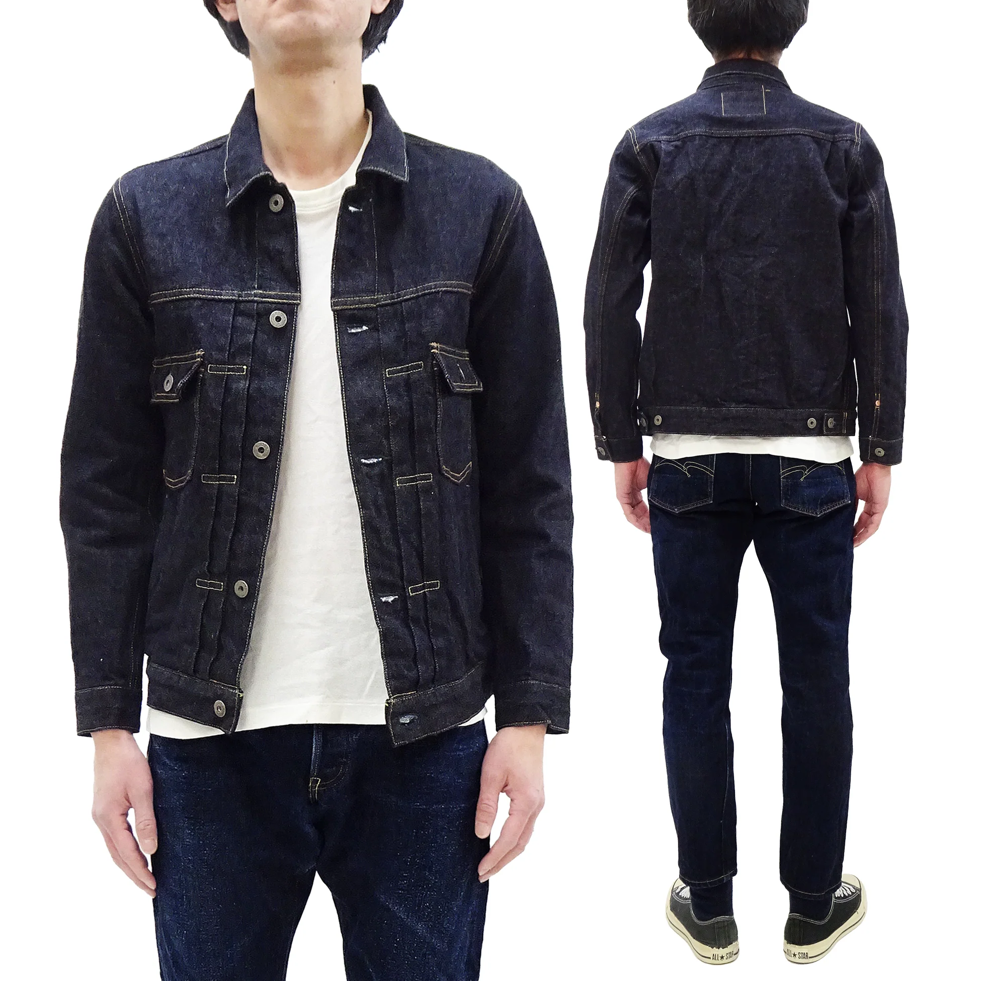 Oni Denim Jacket ONI-02516P Men's Casual Modern-Fit 15 Oz. Low-Tension Selvedge Denim Type II Style Jean Jacket Deep-Indigo One-Wash - Image 6