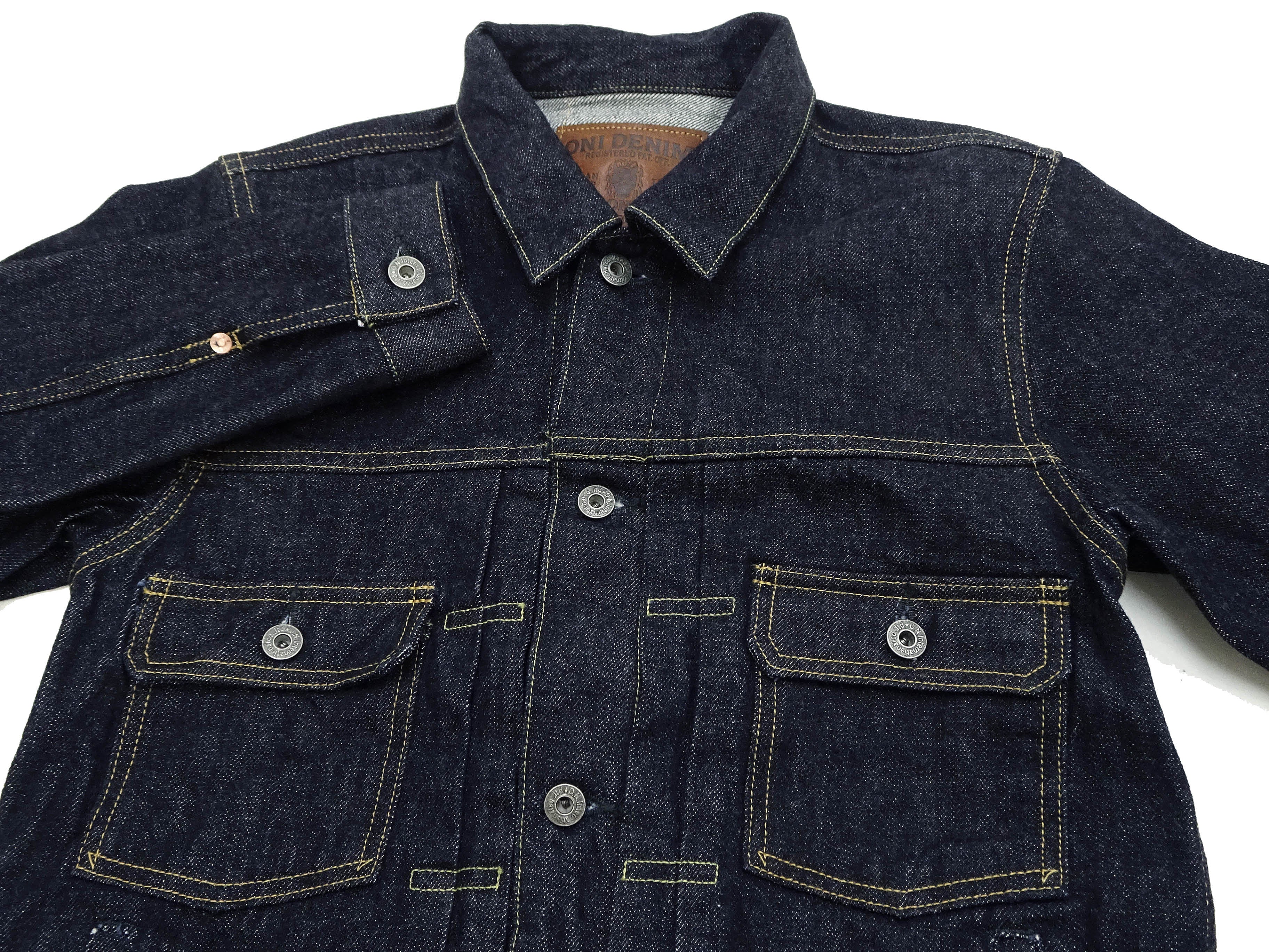 Oni Denim Jacket ONI-02516P Men's Casual Modern-Fit 15 Oz. Low-Tension Selvedge Denim Type II Style Jean Jacket Deep-Indigo One-Wash - Image 8