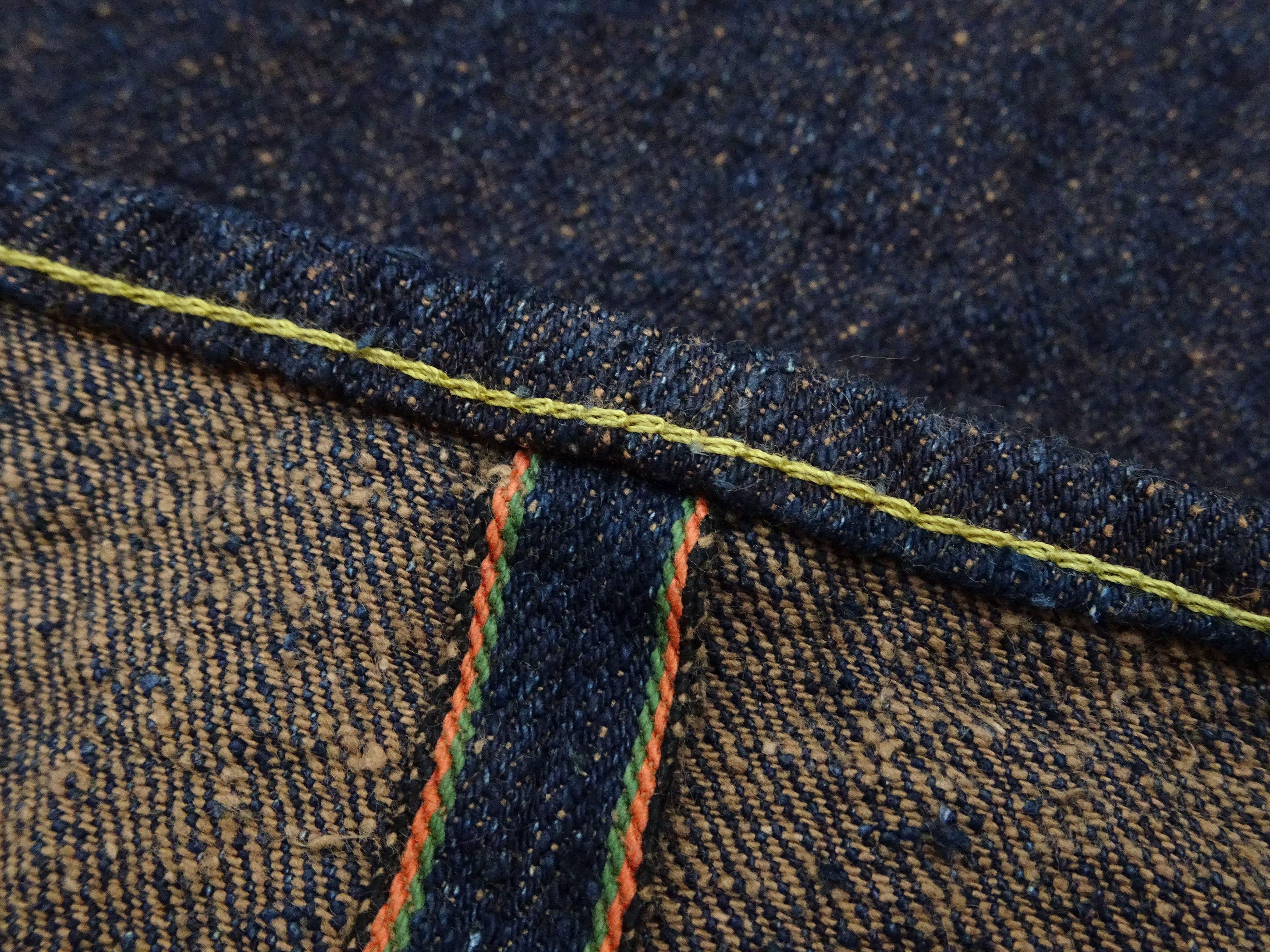 ONI Denim Jeans 288 Men's Regular Straight 15oz Selvedge Crashed Concrete Denim ONI288CCD-MOCA Indigo Warp / Mocha Brown Weft - Image 18