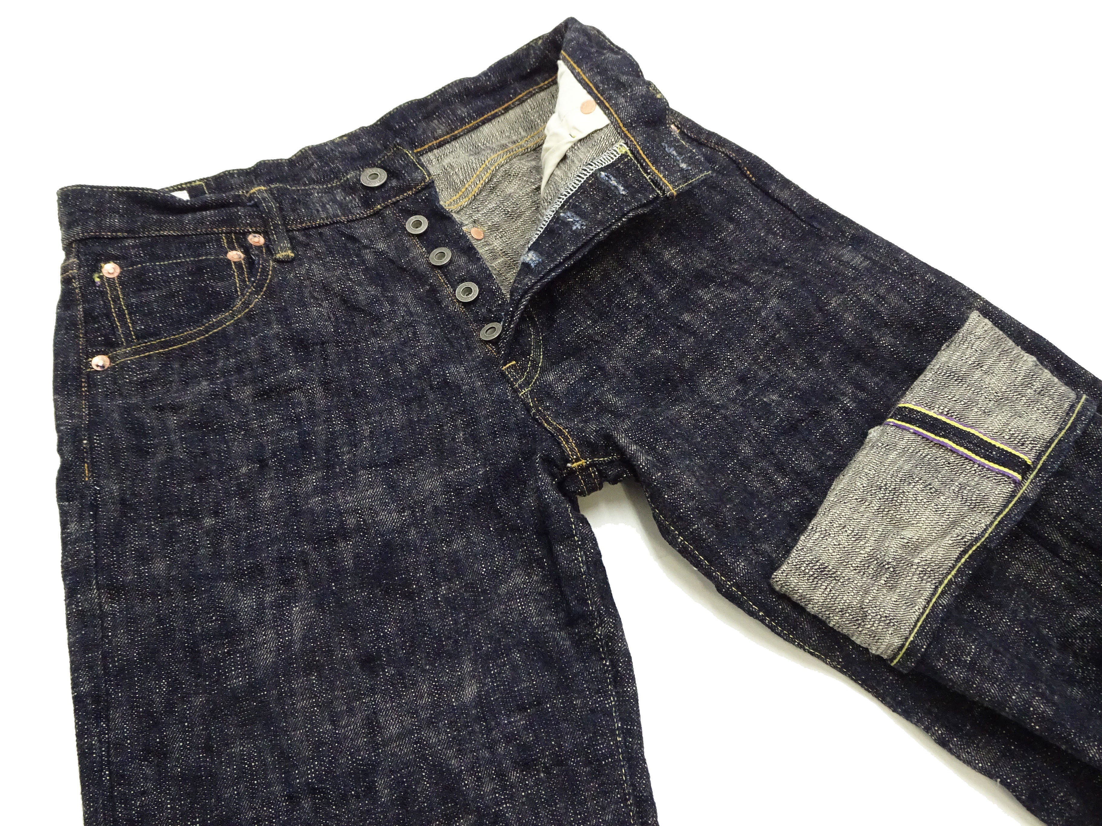 ONI Denim Jeans 595-Kasuri Men's 17oz. ONI-Kasuri Slub Denim Jeans Relaxed Fit with Straight-Leg Indigo Jean Pants ONI595-Kasuri - Image 7