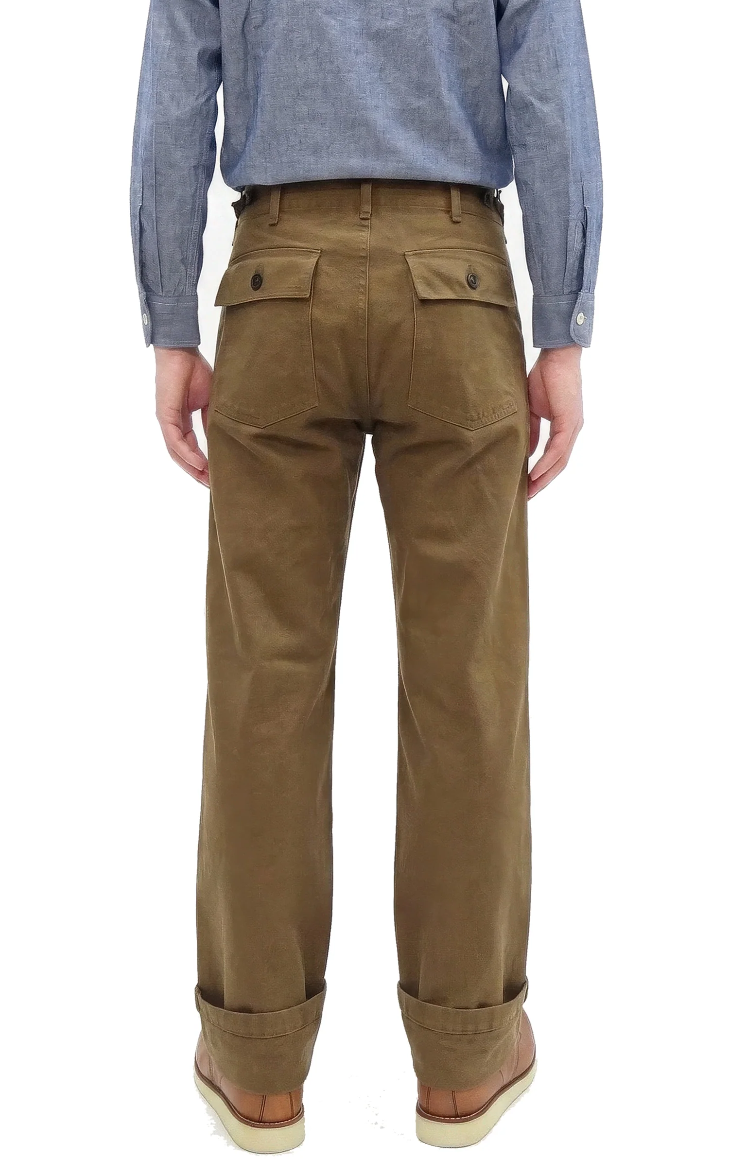 ONI Denim Men's Brown-Khaki Sulfur-Dyed Heavy Oxford Work Pants Relaxed Straight Fit Button Fly Trousers Made in Japan (ONI-207HOX-BRK) - Image 4